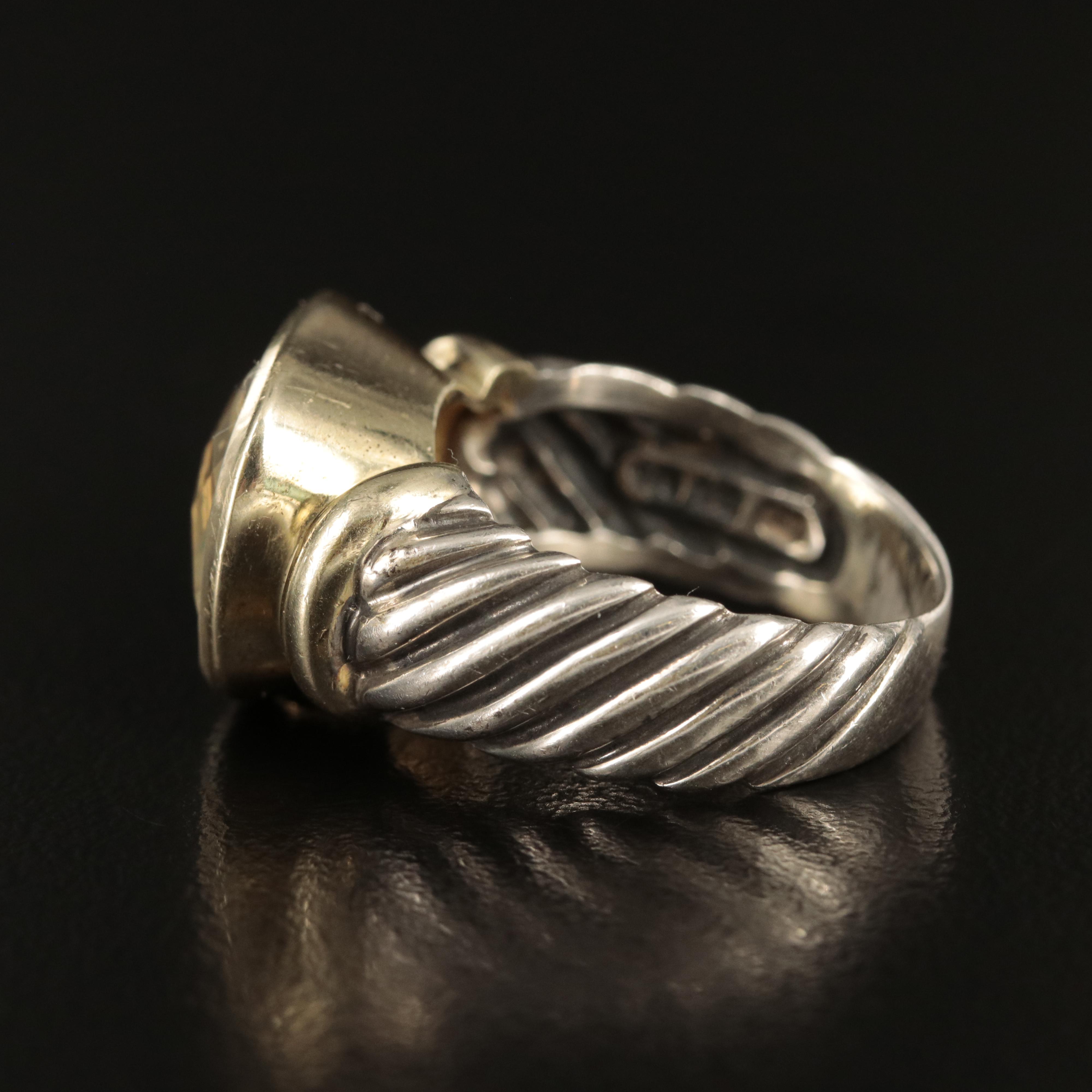 David Yurman "Noblesse" Sterling Citrine Ring with 14K Accent