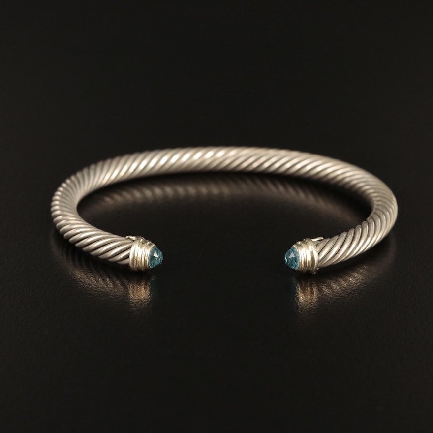 David Yurman Sterling Topaz Cable Cuff with 14K Accents