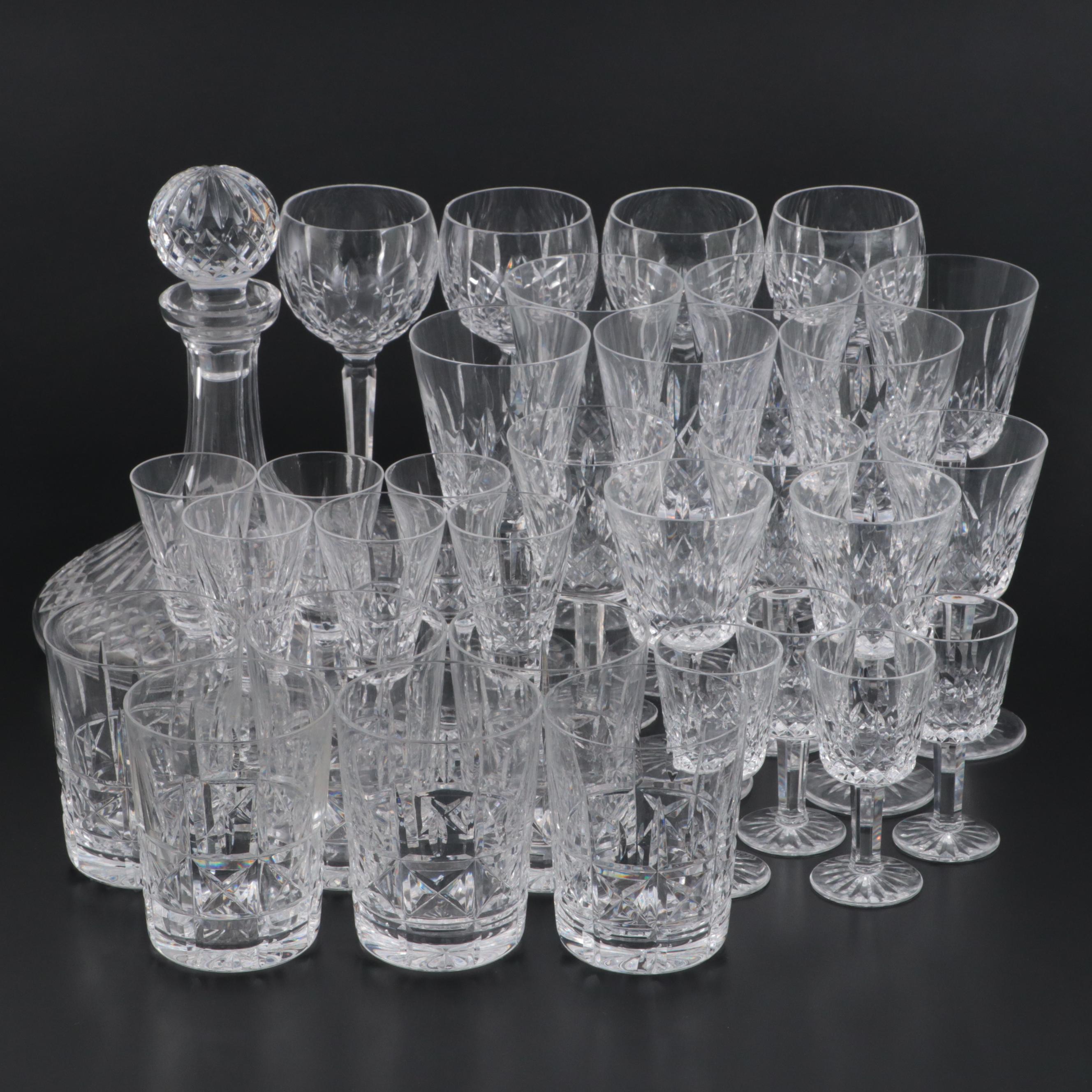 Waterford Crystal "Lismore" Glasses and Decanter with "Kylemore" Glasses