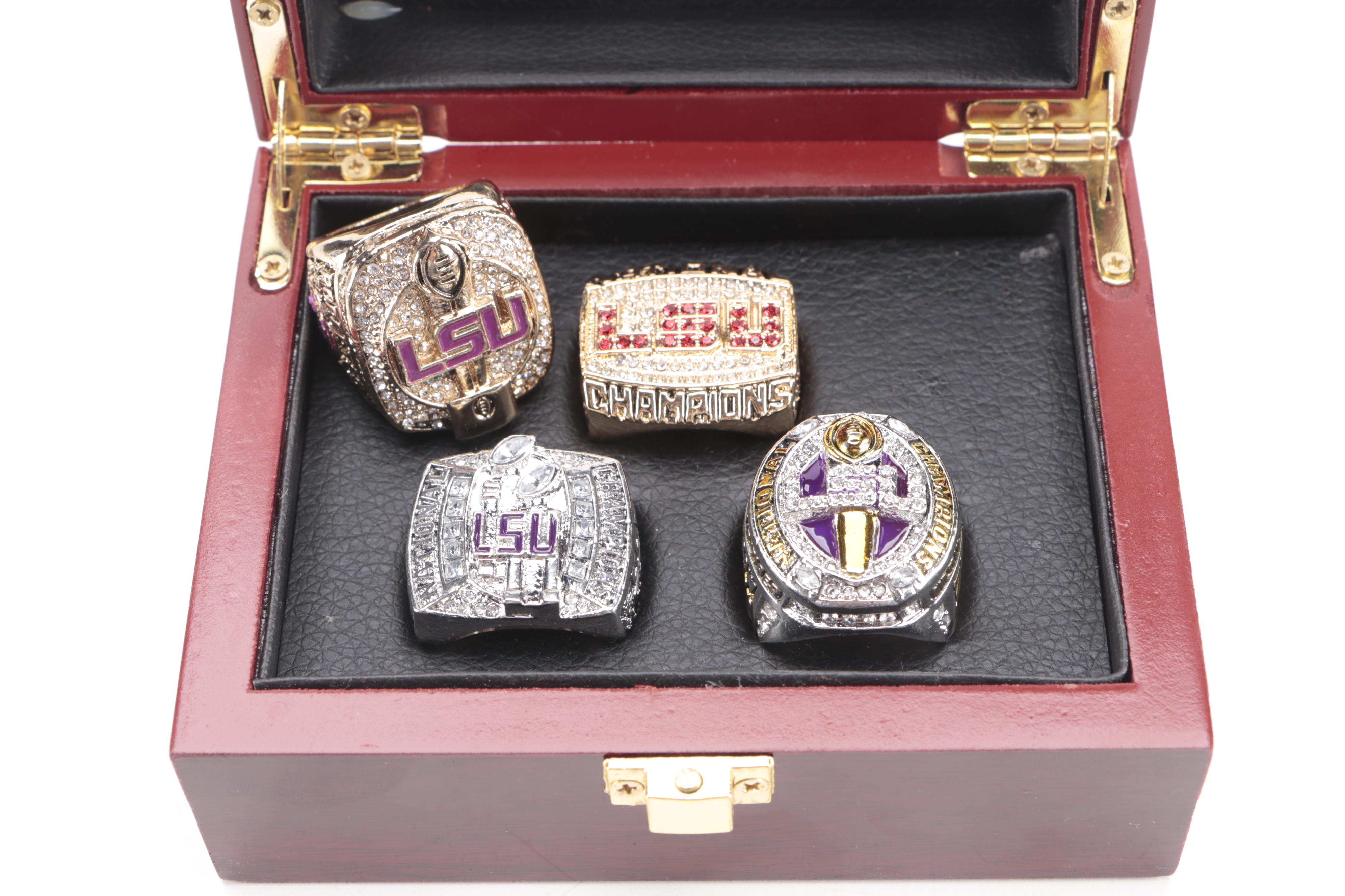 LSU Replica National Championship Rings With Burrow Personalized Ring in Case