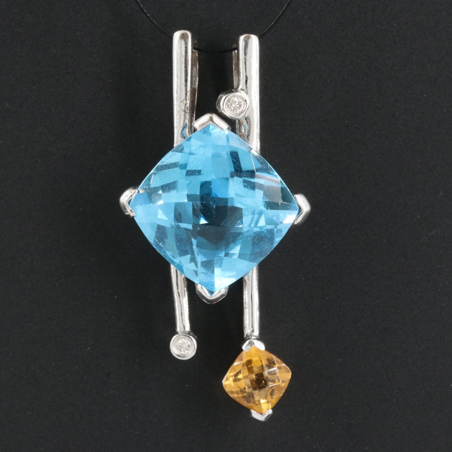 14K Topaz, Citrine and Diamond Pendant