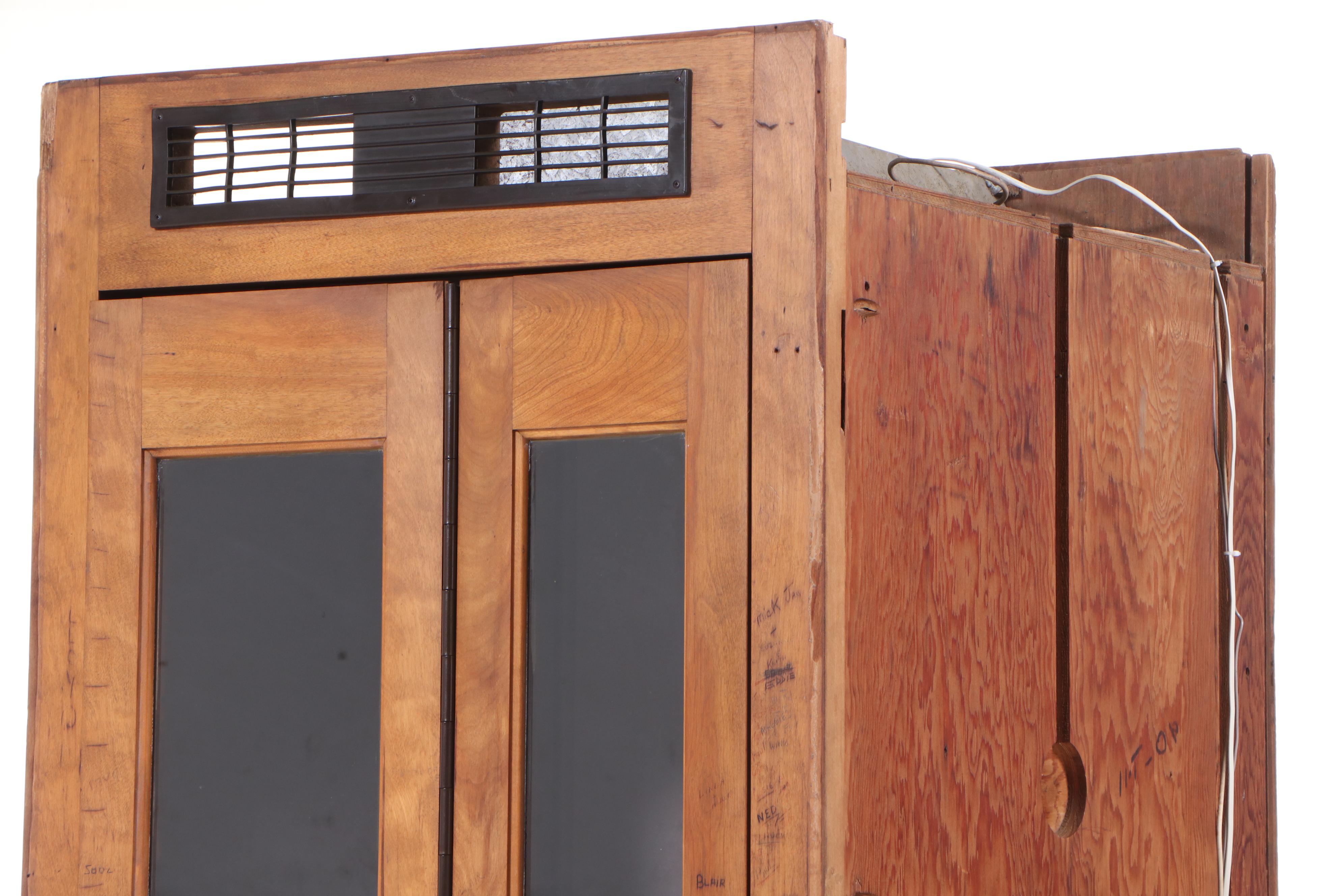 Built-In Birch Telephone Booth with Light and Ventilation, Mid-20th Century