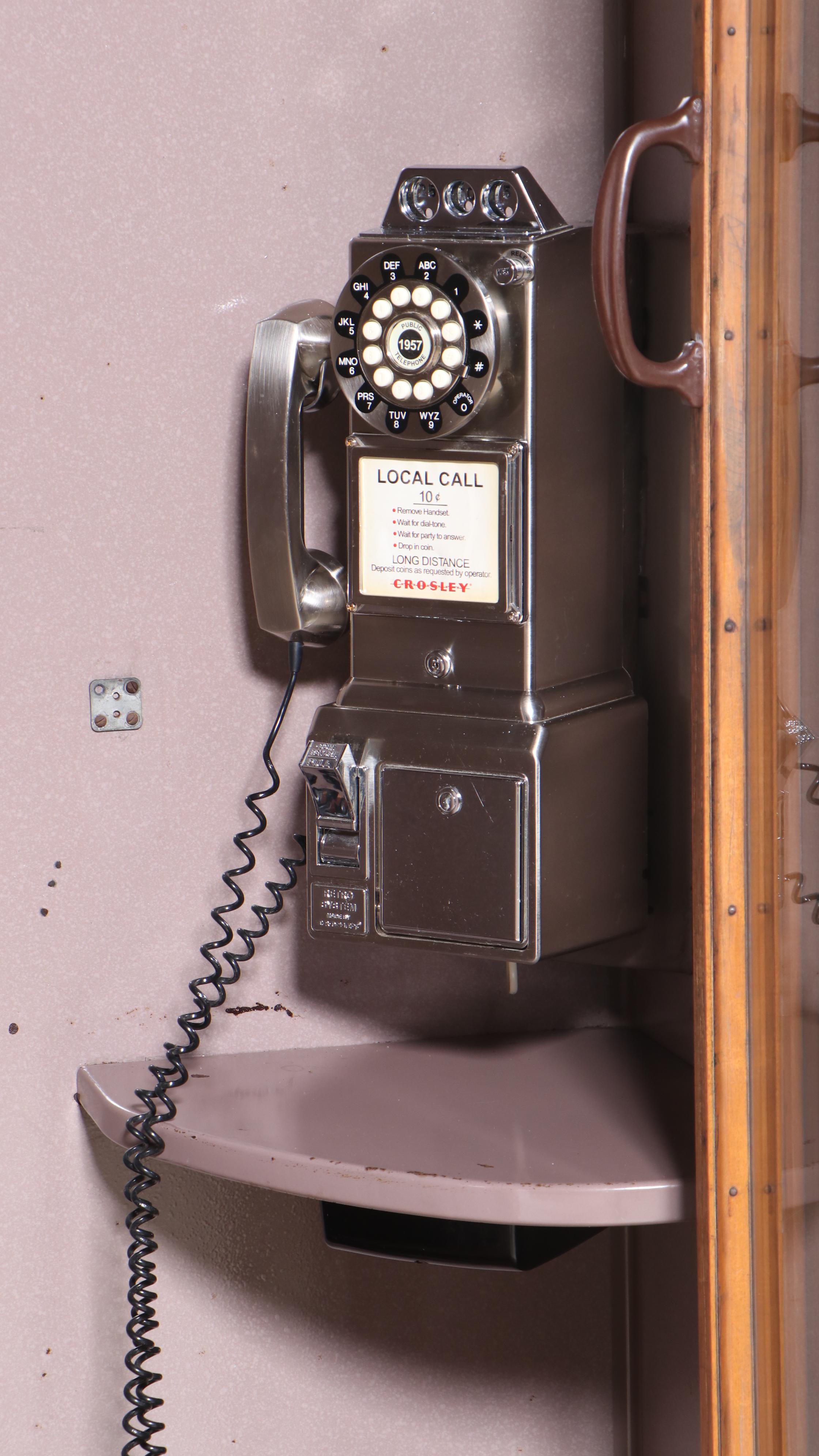 Built-In Birch Telephone Booth with Light and Ventilation, Mid-20th Century