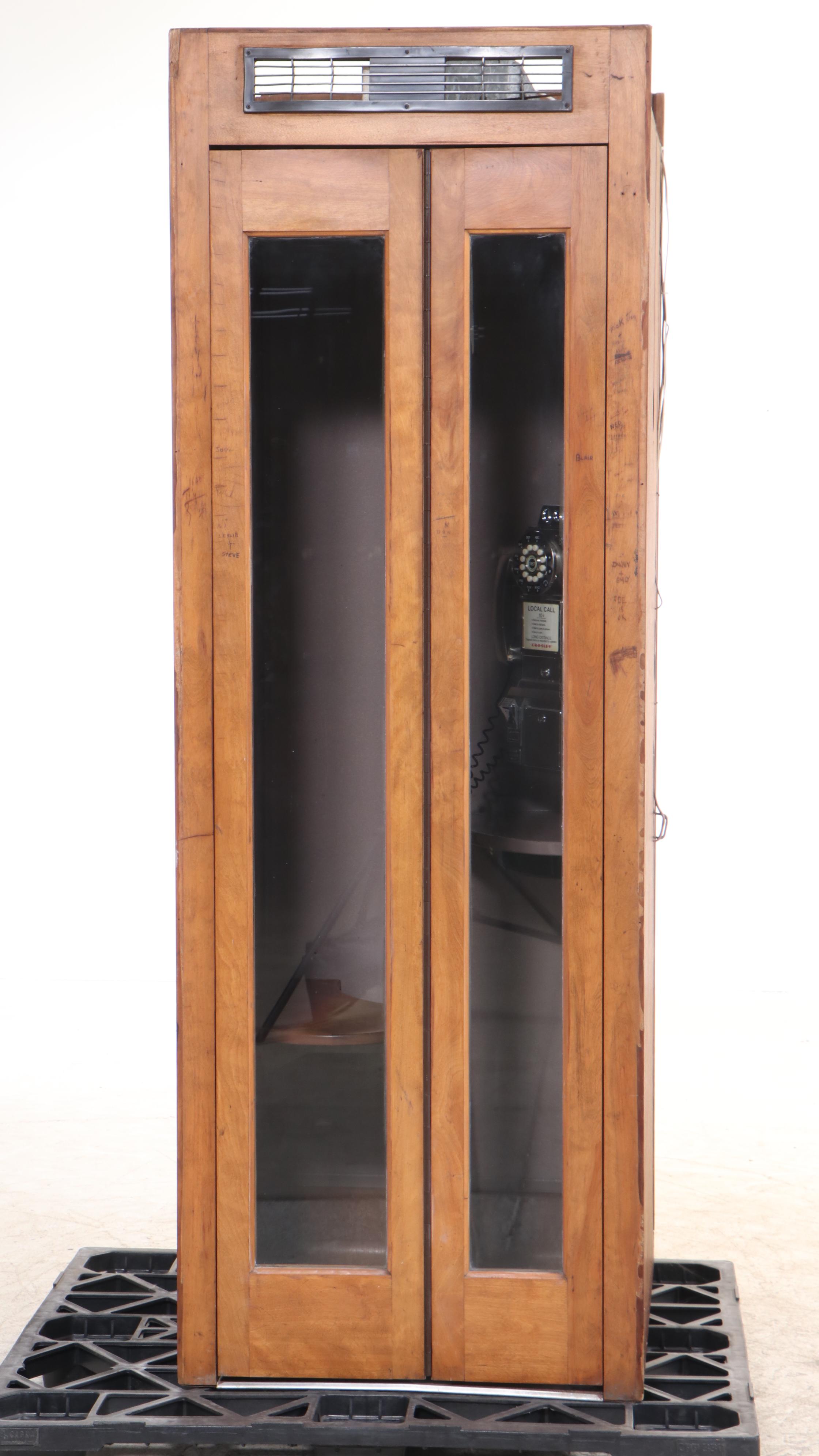 Built-In Birch Telephone Booth with Light and Ventilation, Mid-20th Century