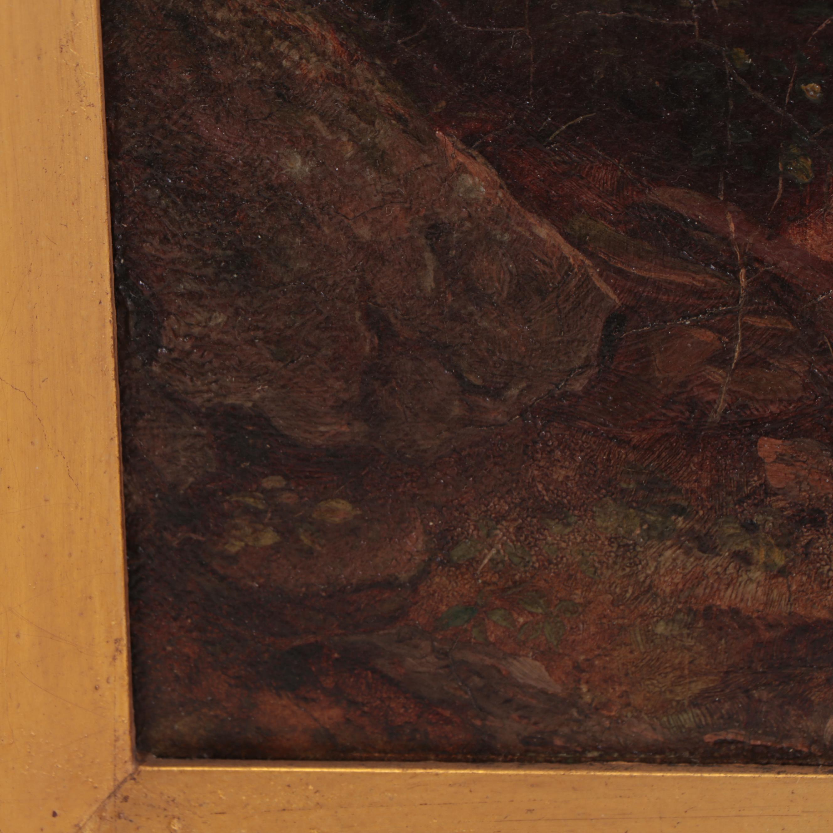 Romantic Landscape Oil Painting of Waterfall, 19th Century