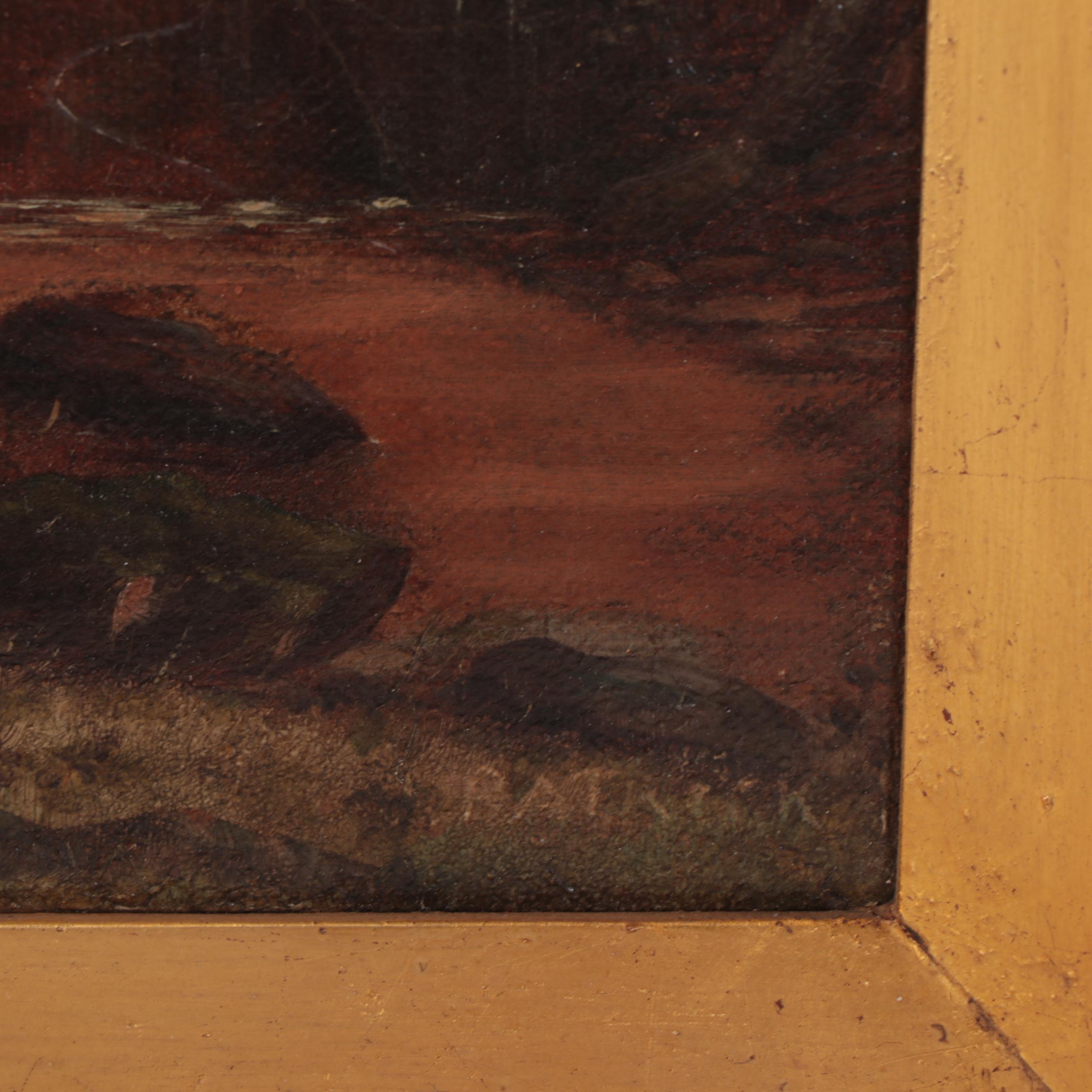 Romantic Landscape Oil Painting of Waterfall, 19th Century