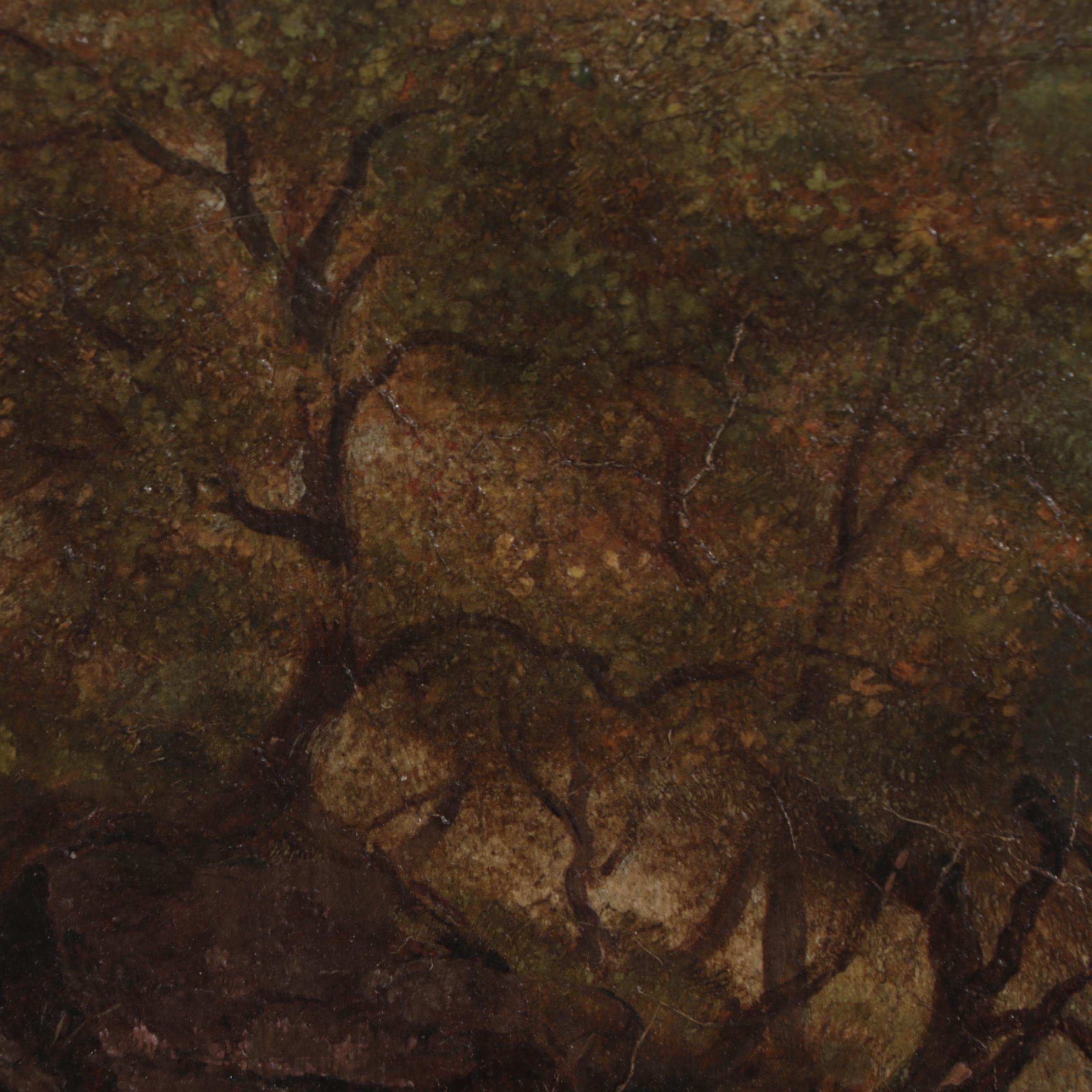 Romantic Landscape Oil Painting of Waterfall, 19th Century