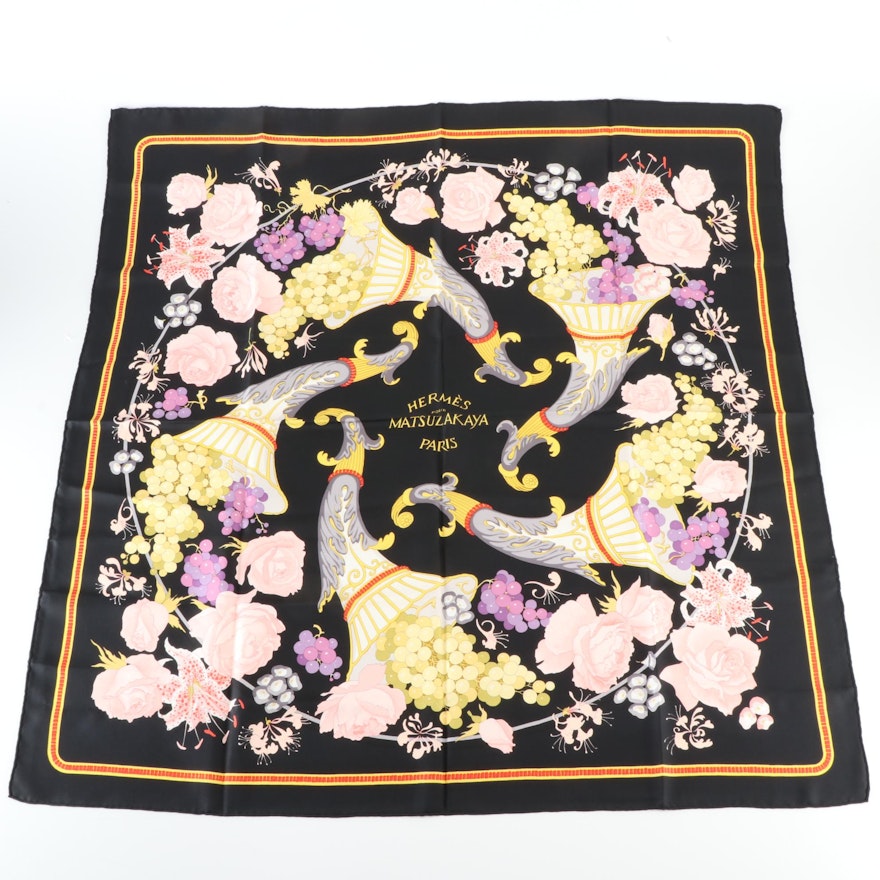 Hermès " Fleurs et Raisins Pour Matsuzakaya" Silk Twill Scarf