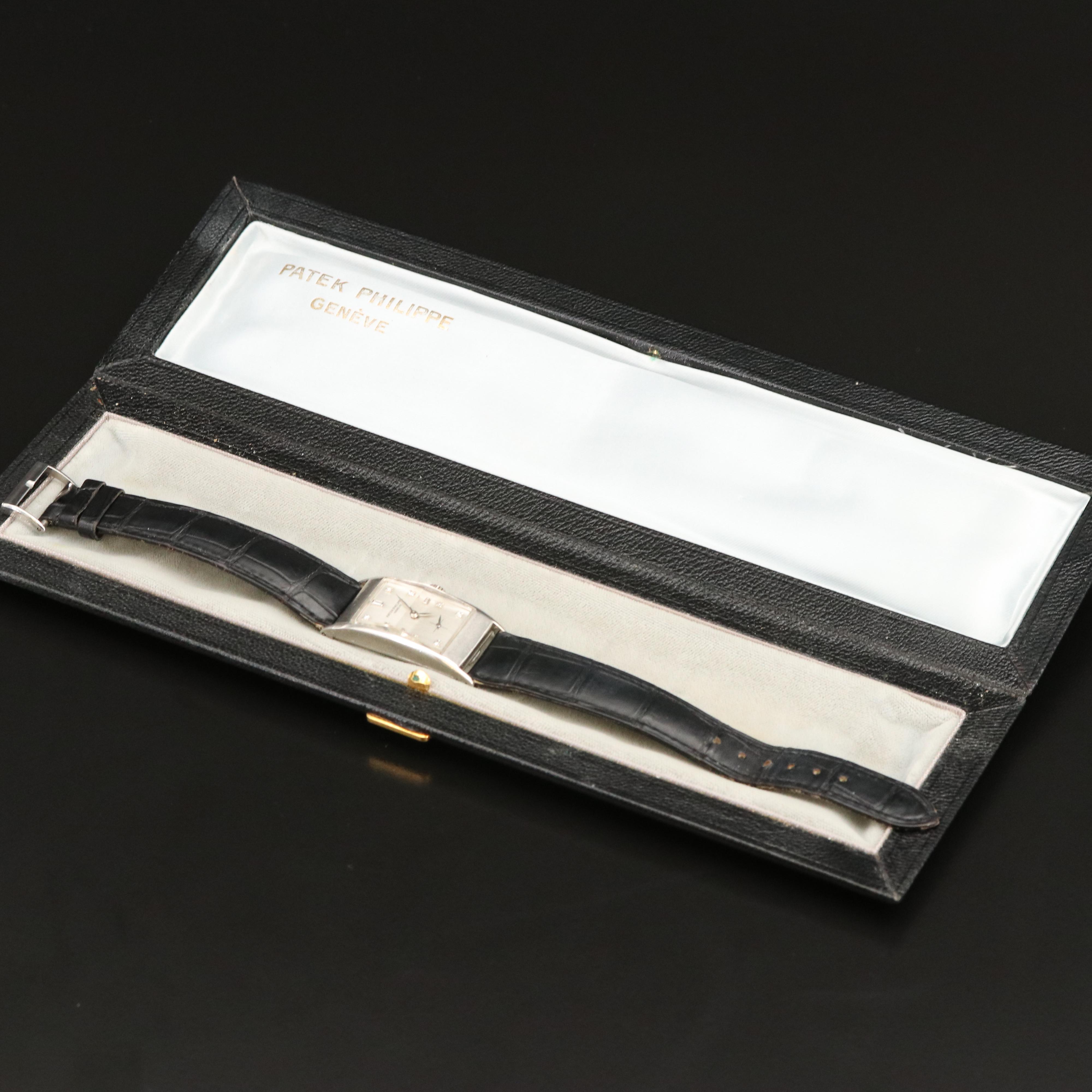 Platinum Vintage Patek Philippe Tank Style Diamond Watch