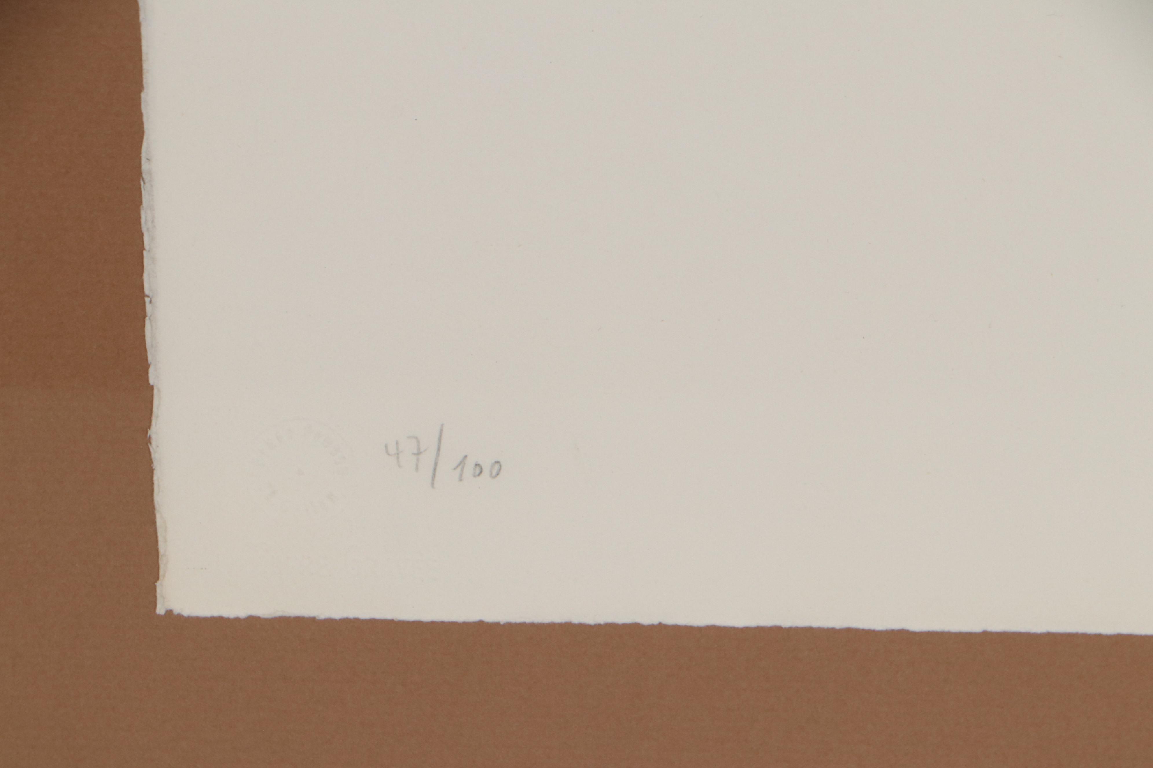 Lynn Chadwick Lithograph "Two Seated Figures on a Blue Wave," 1971