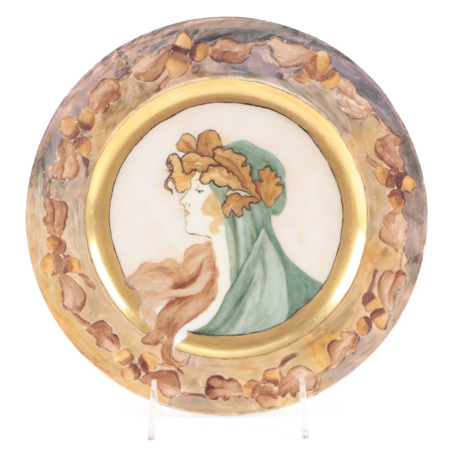 Jaeger & Co. Art Nouveau Hobbyist Painted Porcelain Plate, circa 1914