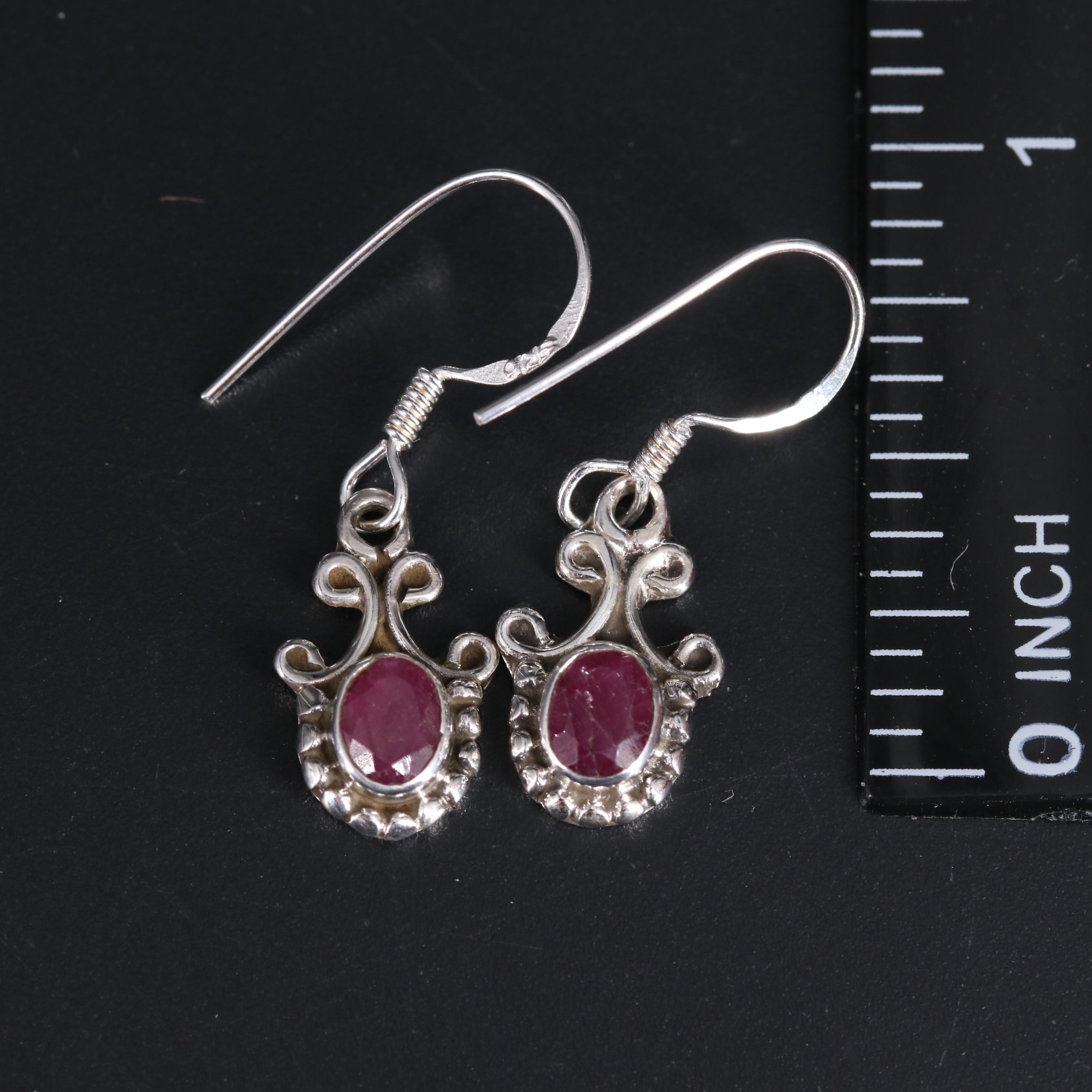 Sterling Silver Ruby Drop Earrings