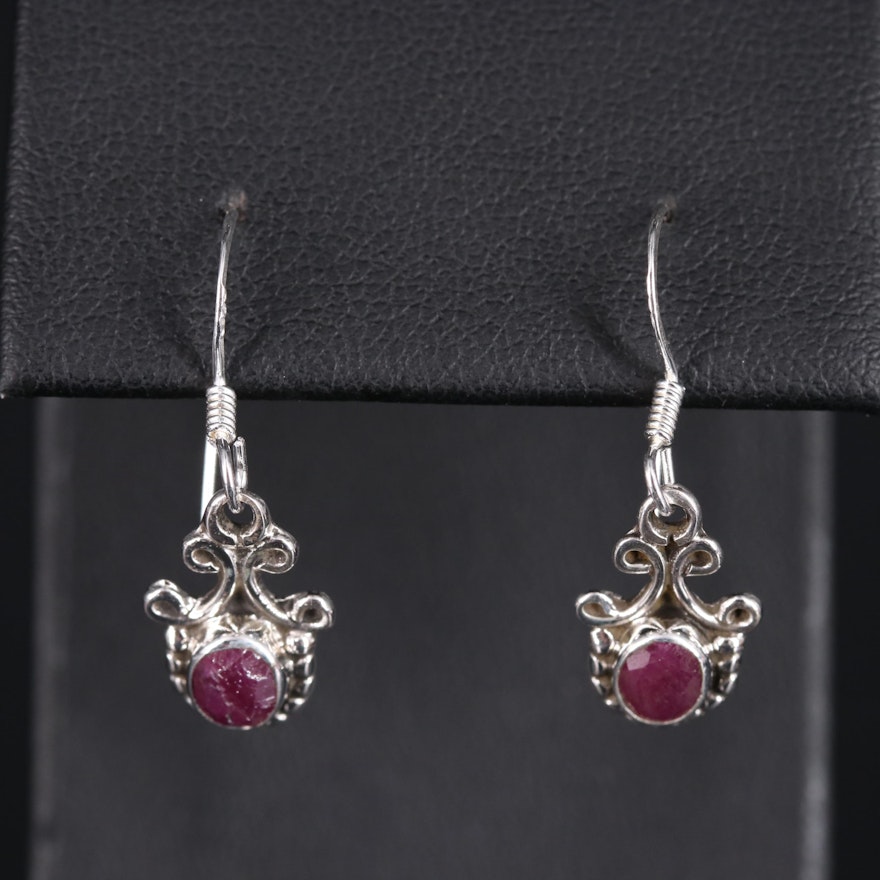 Sterling Silver Ruby Drop Earrings