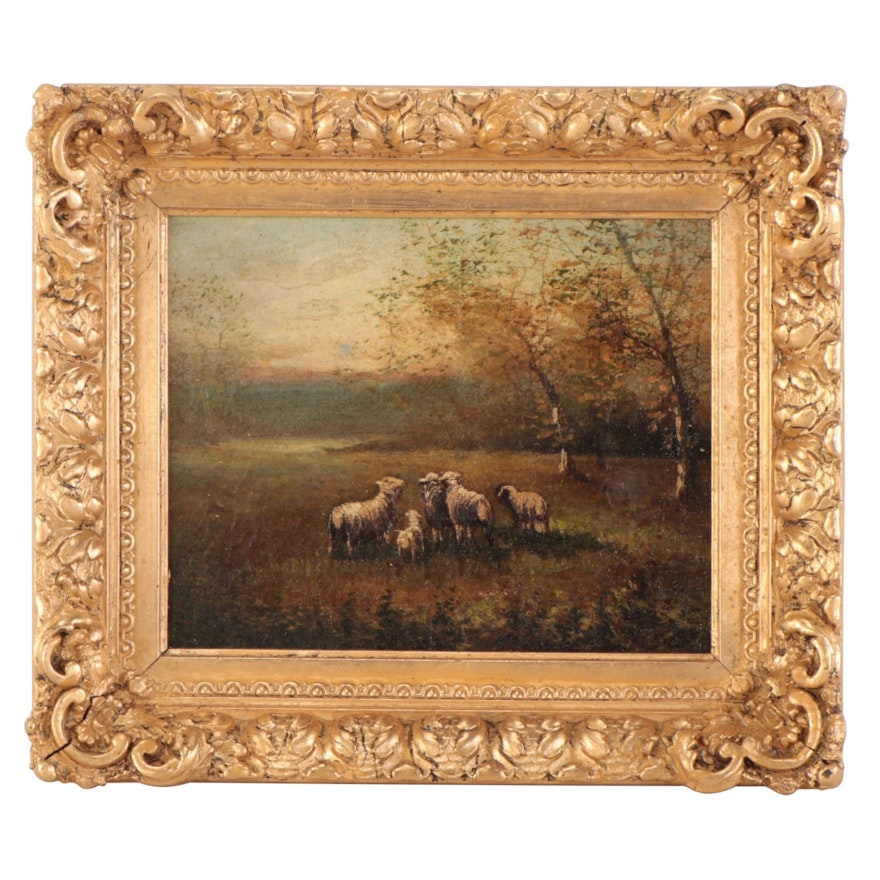 Pastoral Landscape Oil Painting of Grazing Sheep