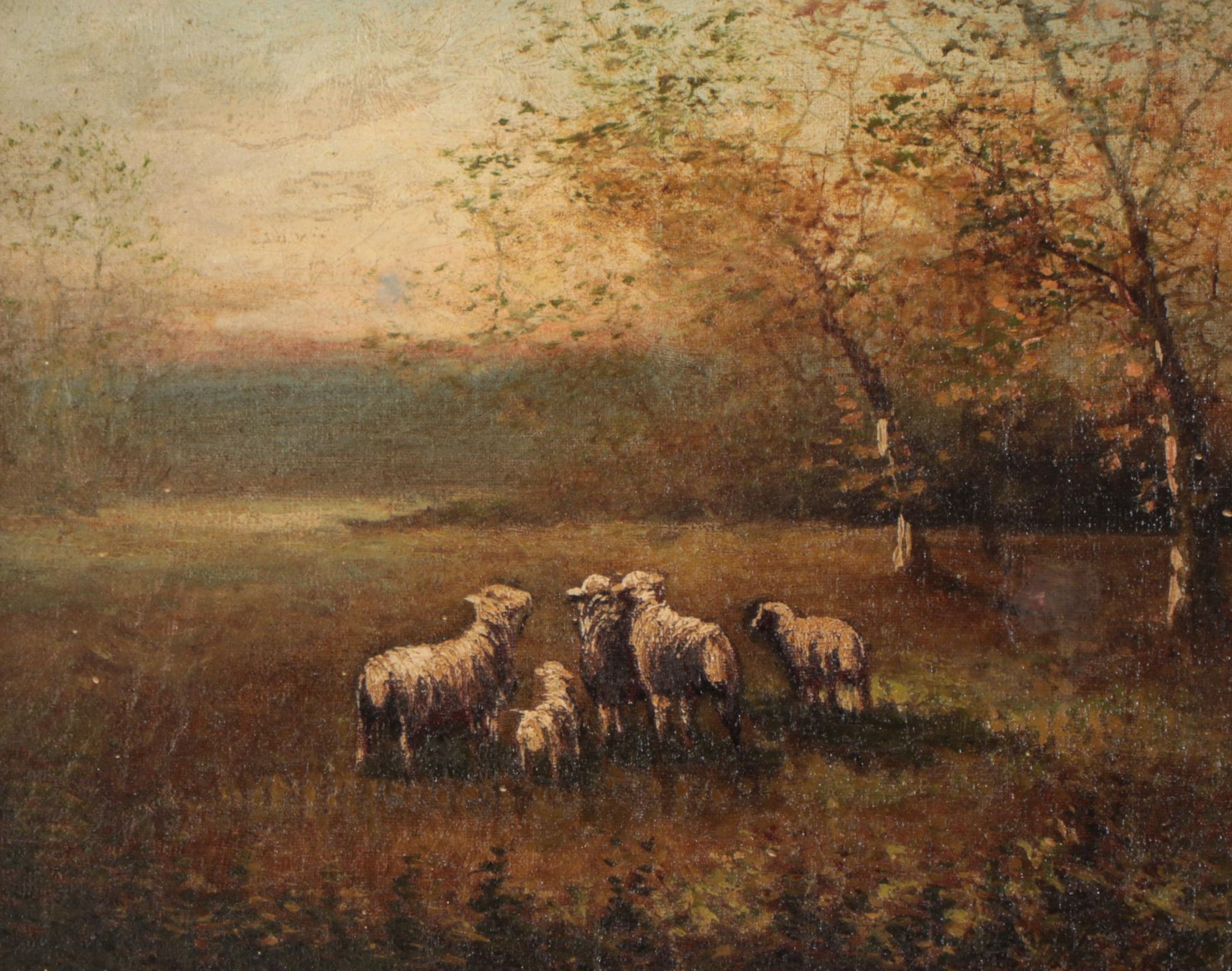 Pastoral Landscape Oil Painting of Grazing Sheep