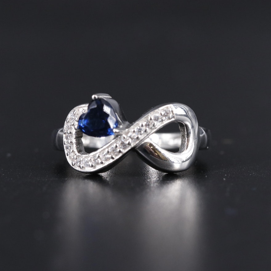 Sterling Silver Sapphire and Cubic Zirconia Ring