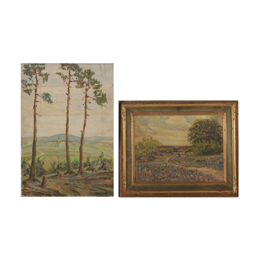 Landscape Oil Paintings of Bucolic Country Paths, Early-Mid 20th Century