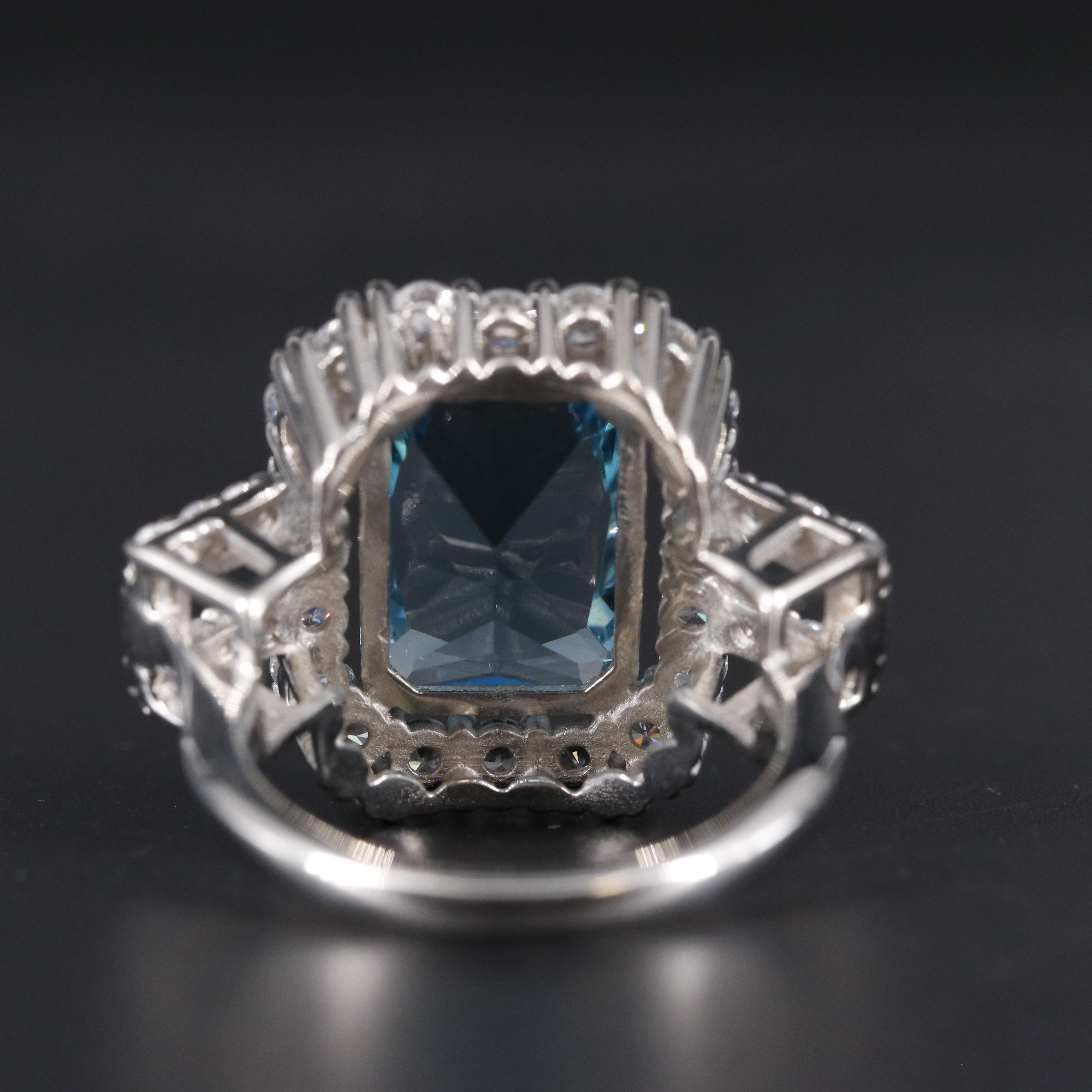 Sterling Silver Aquamarine and Cubic Zirconia Ring