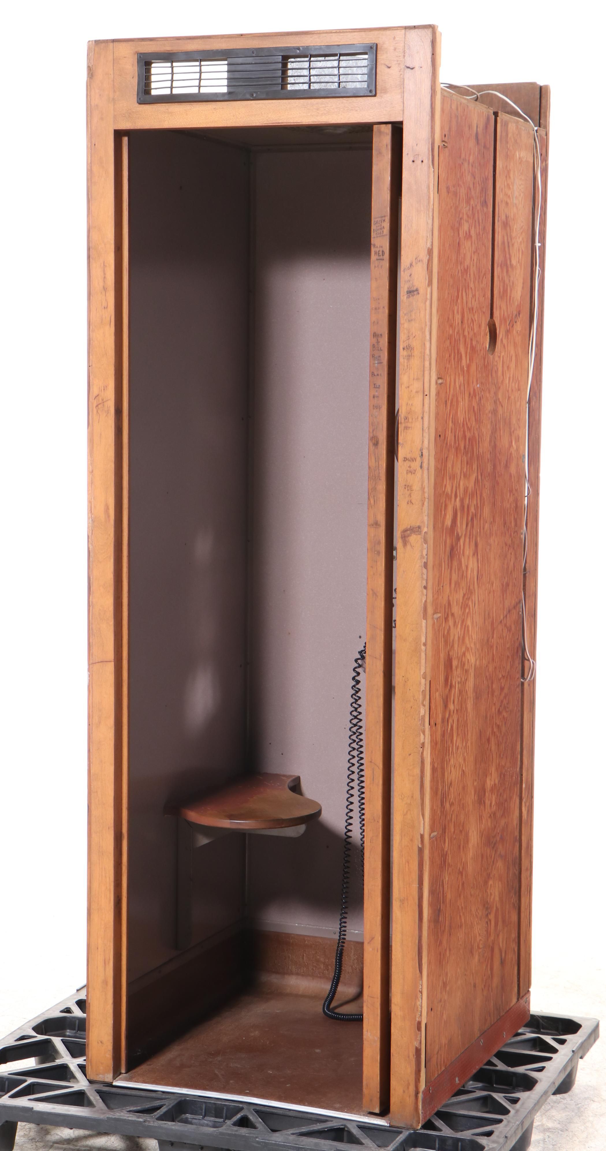 Built-In Birch Telephone Booth with Light and Ventilation, Mid-20th Century