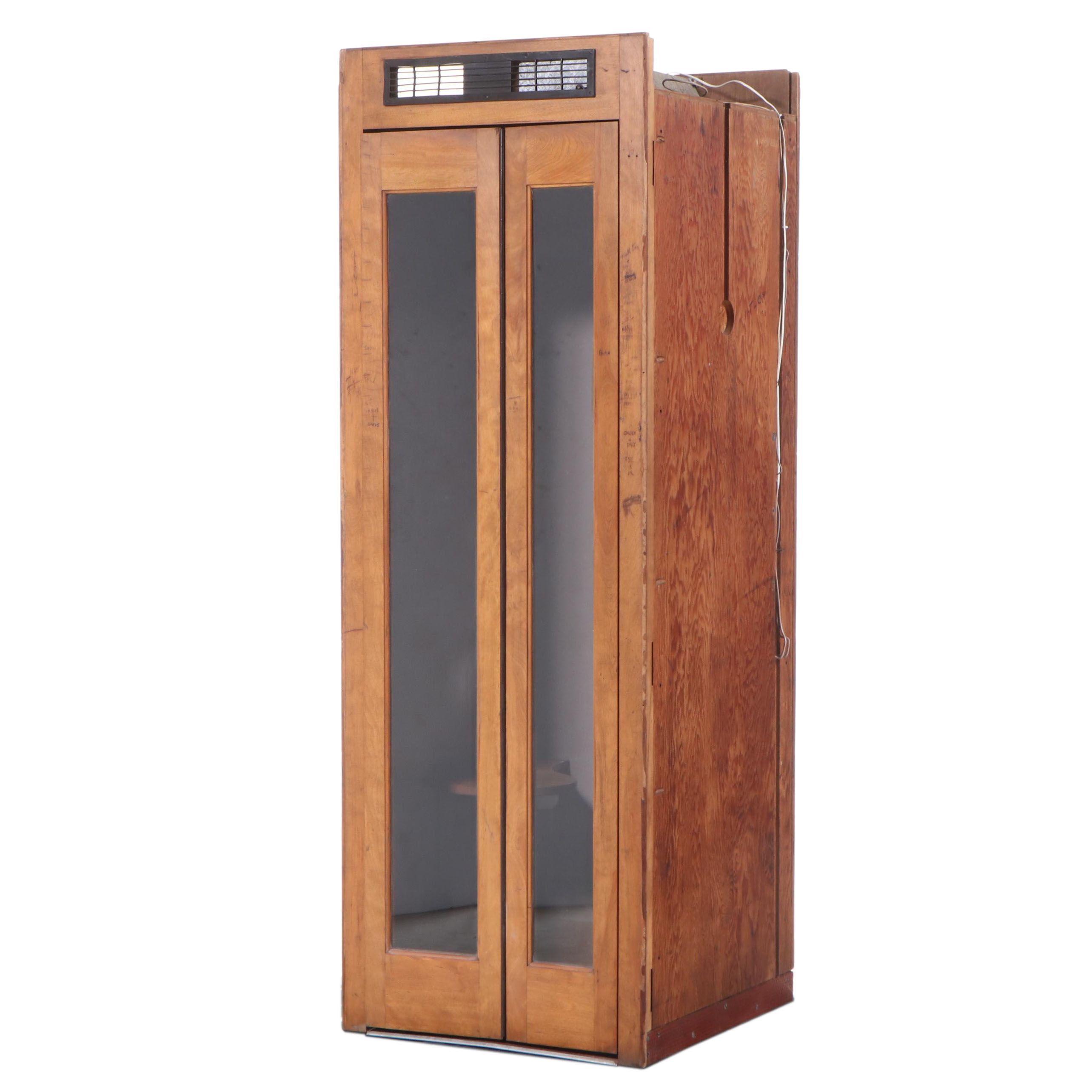Built-In Birch Telephone Booth with Light and Ventilation, Mid-20th Century
