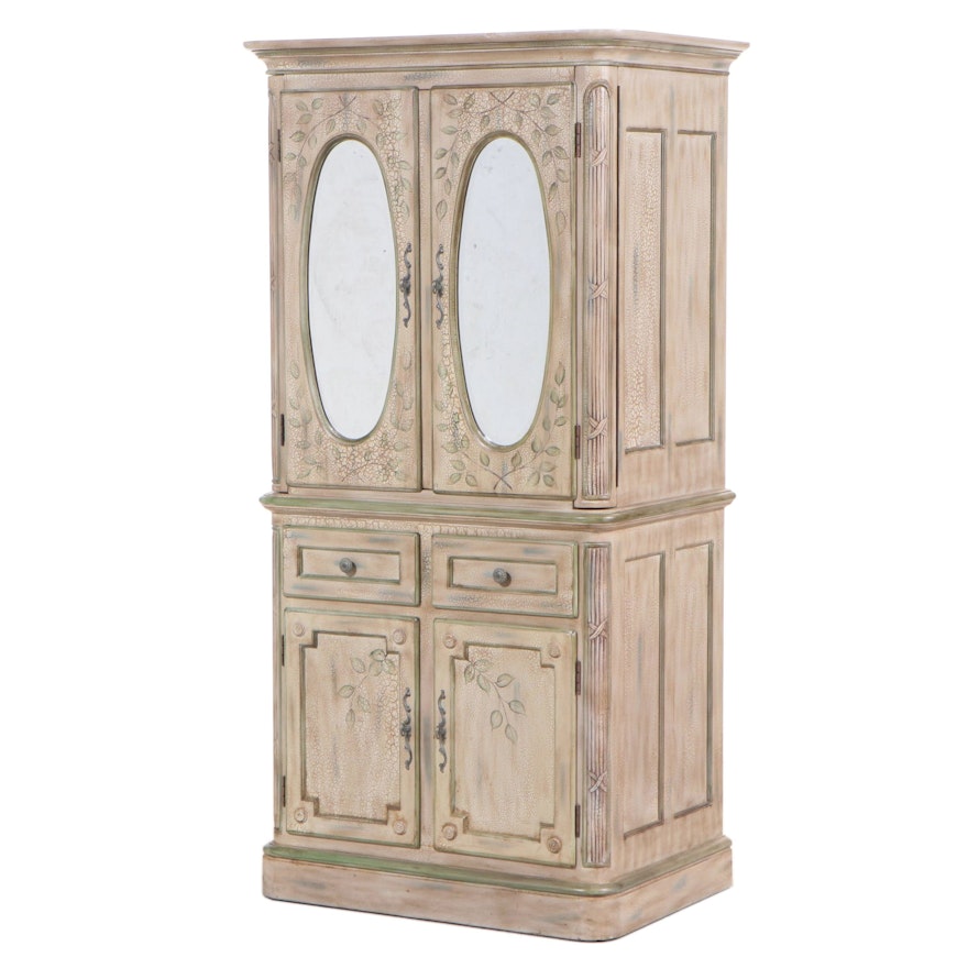 Gustavian Style Paint-Decorated Media Cabinet with Beveled Mirrors