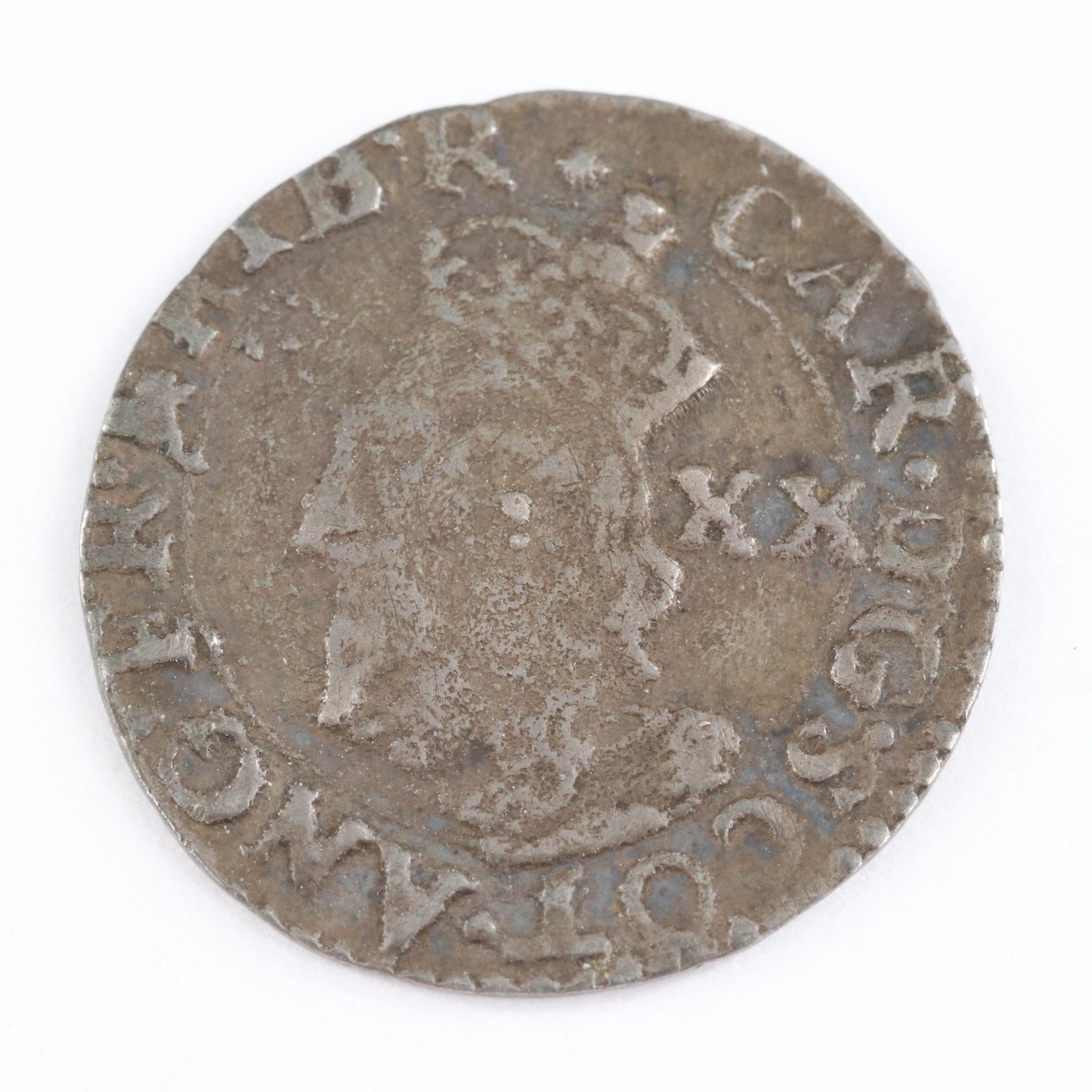 Scottish Hammered Twenty Pence Coin of Charles I, ca. 1637