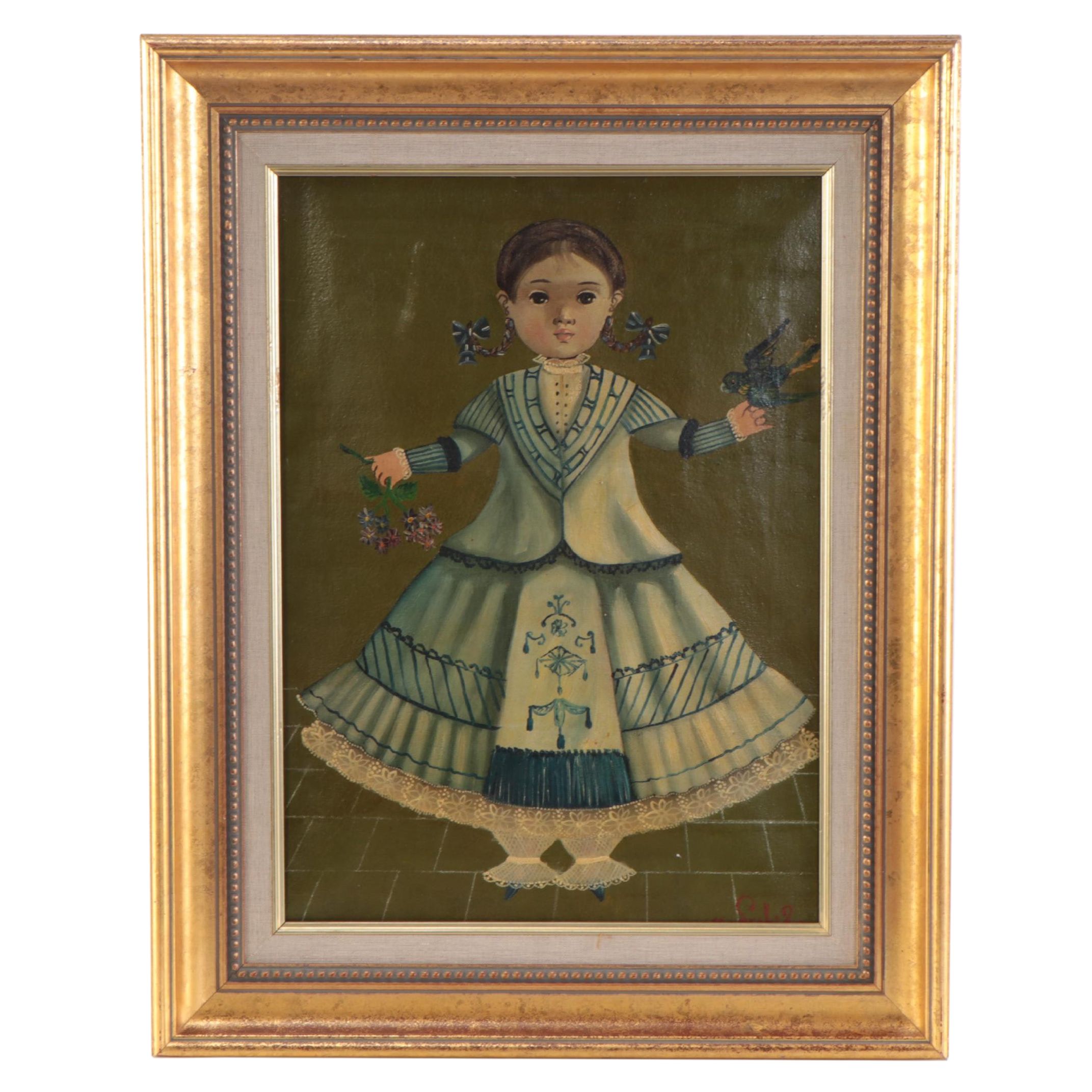 Agapito Labios Oil Painting of Child, Mid-20th Century