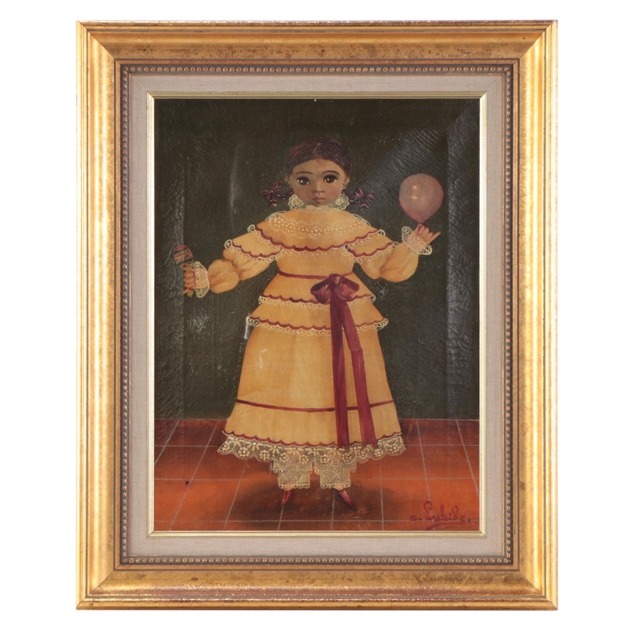 Agapito Labios Oil Painting of Child, Mid-20th Century