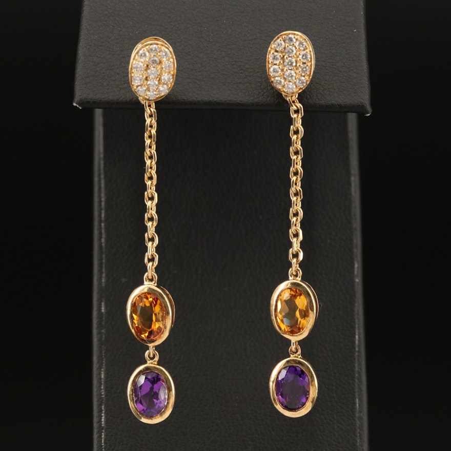 14K 0.40 CTW Diamond, Amethyst and Citrine Earrings