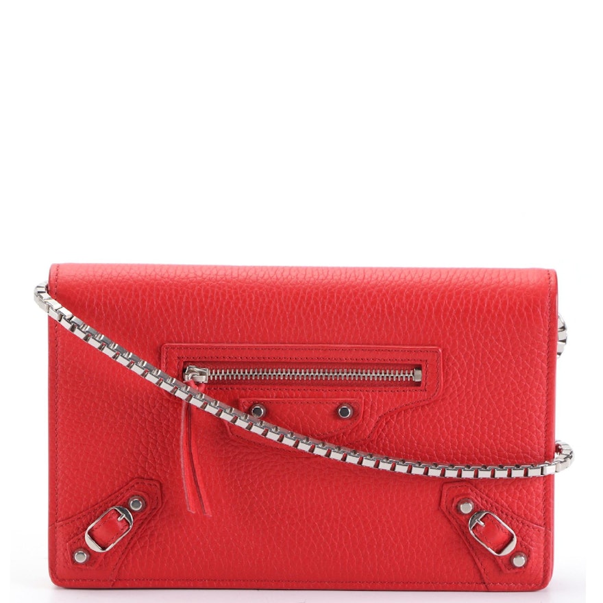 Balenciaga City Classic Wallet-on-Chain in Red Calfskin Leather