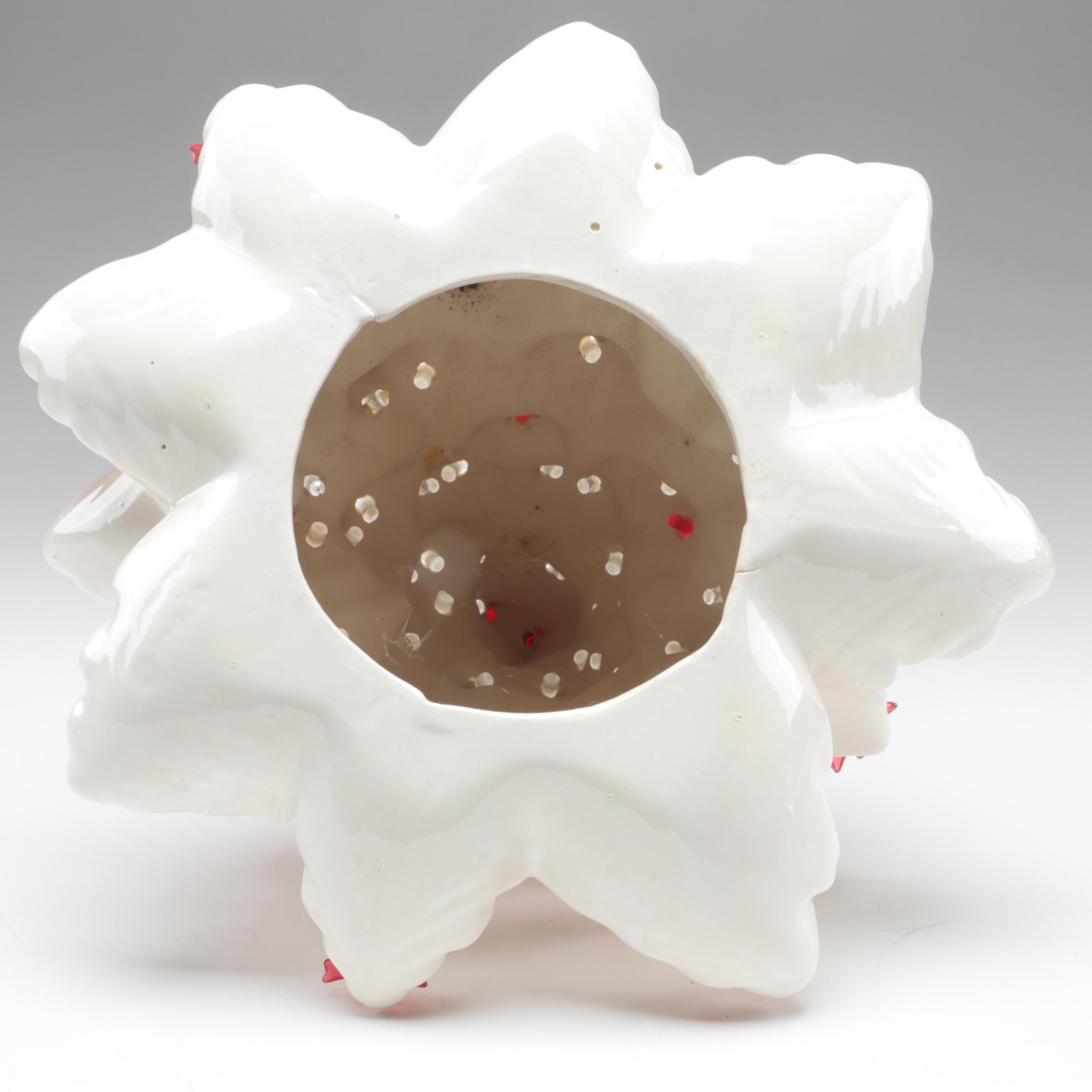 White Ceramic Christmas Tree Candle Holder with Red Star and Doves