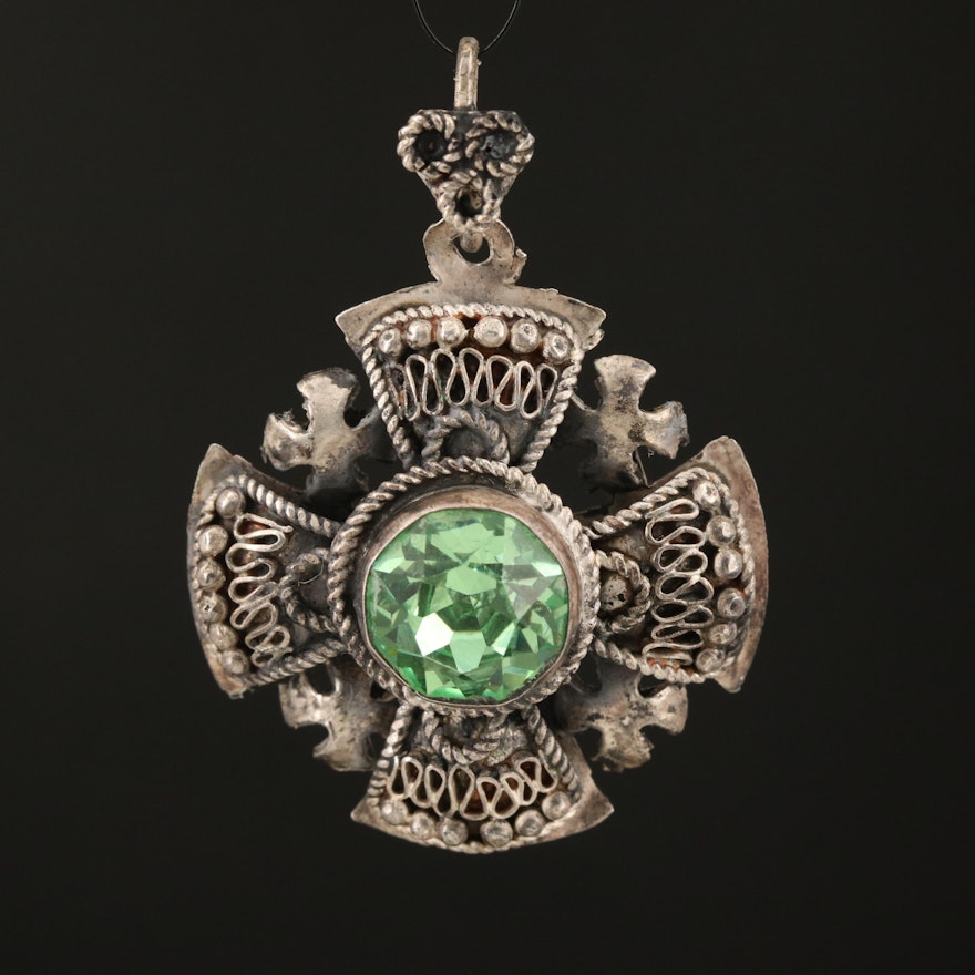Sterling Glass Jerusalem Cross Pendant