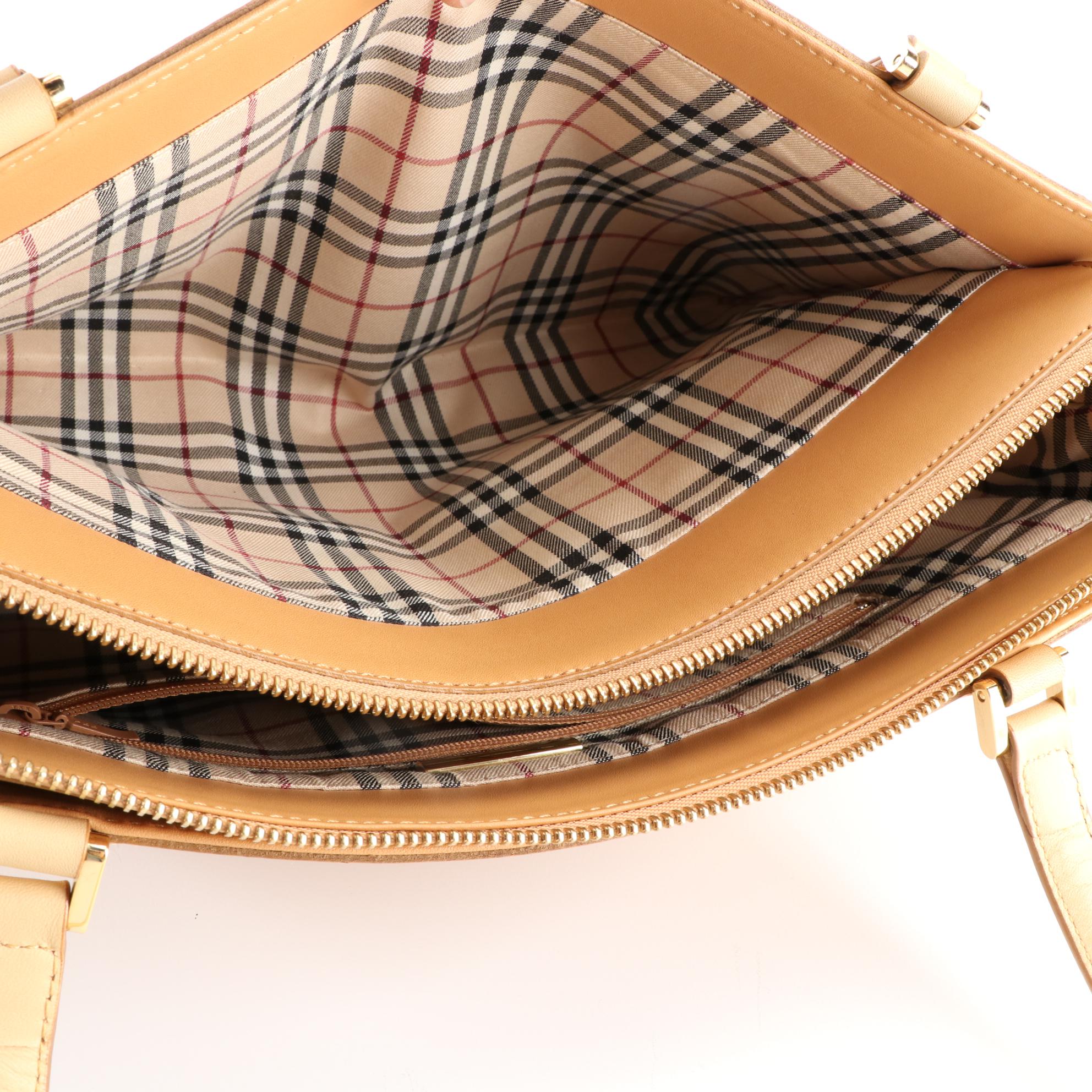 Burberry Tote Bag in Smooth Tan Leather with House Check Lining