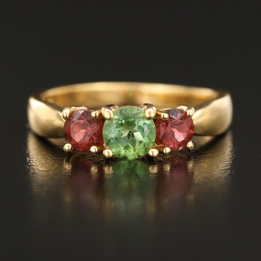 18K Peridot and Tourmaline Ring