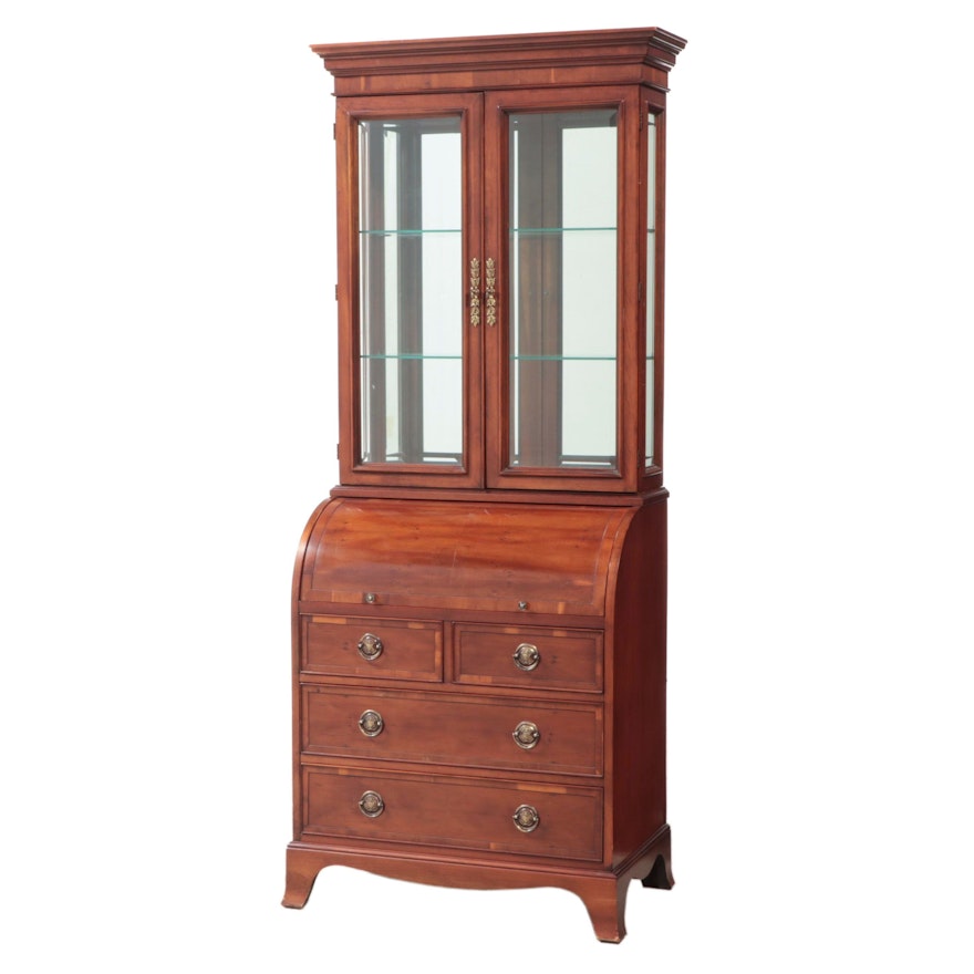 George III Style Yew Wood and Crossbanded Bureau Cabinet, Late 20th Century