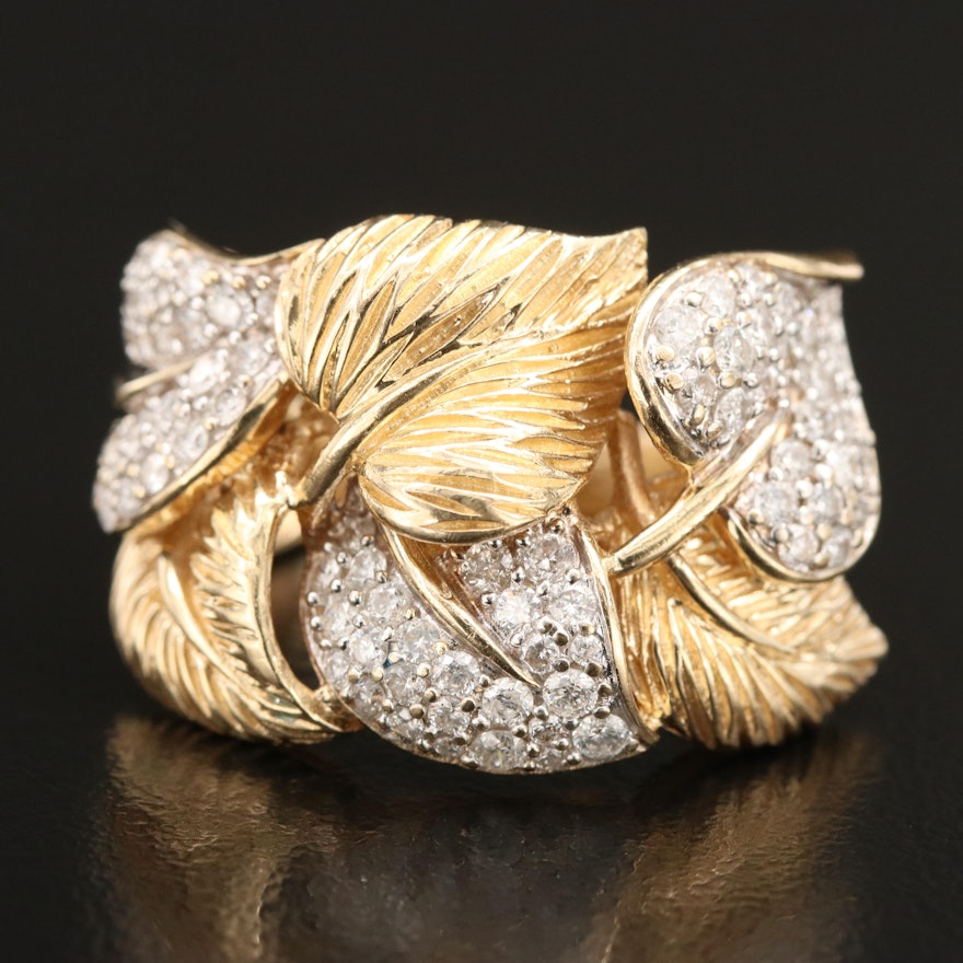 14K 1.00 CTW Diamond Foliate Ring