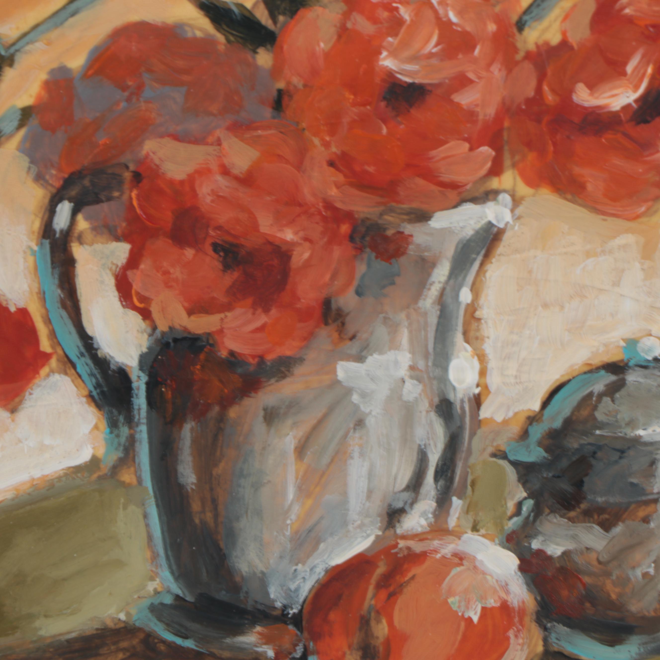 Dupré Floral Still Life Acrylic Painting, Late 20th Century