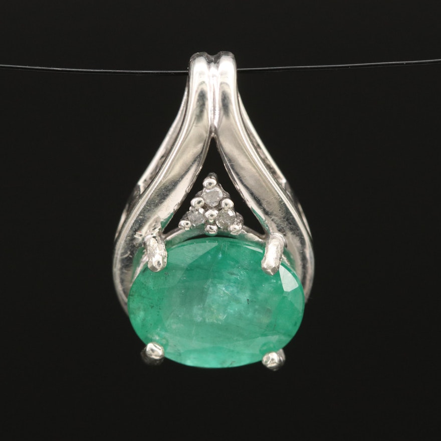 10K Emerald and Diamond Pendant