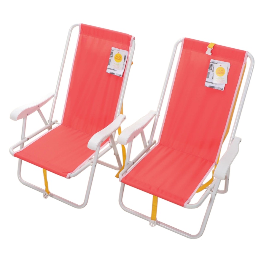 Pair of Sun Squad Folding Beach Chairs with Removable Backpacks