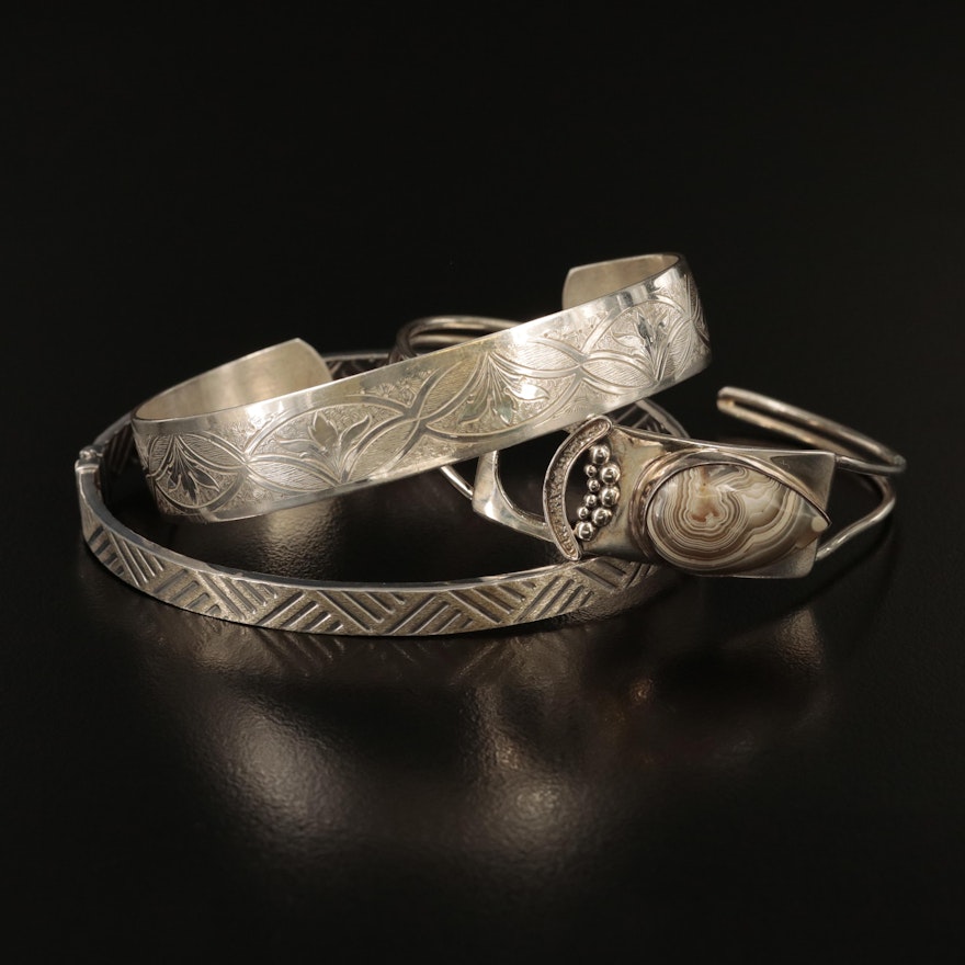 Sterling Bracelet Selection with Vintage Danecraft Acanthus Leaf Cuff