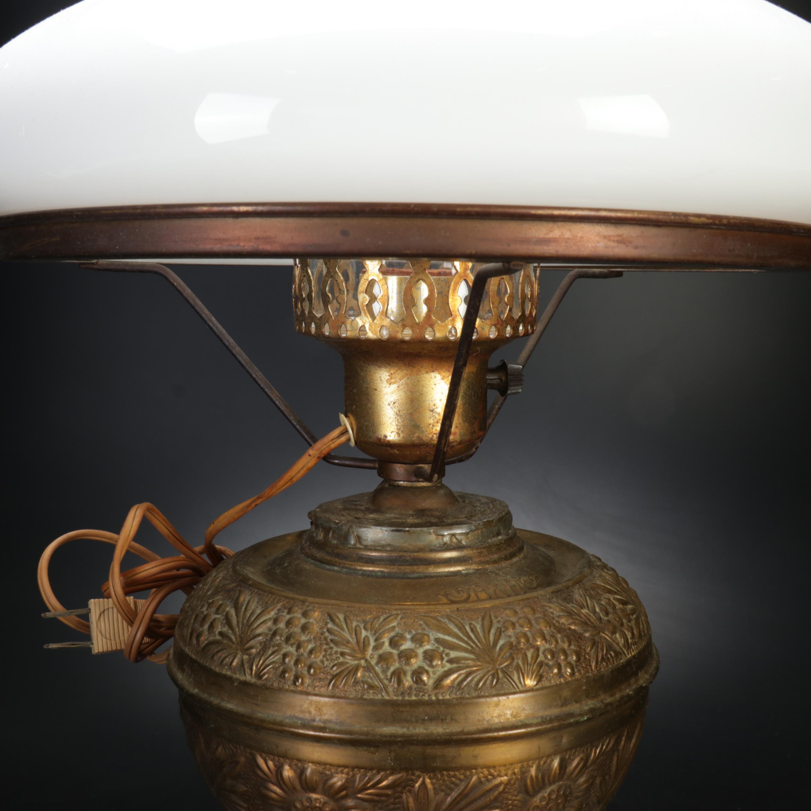 Bradley & Hubbard Converted Brass Oil Lamp and Houzex Boudoir Lamps w/ Bookends