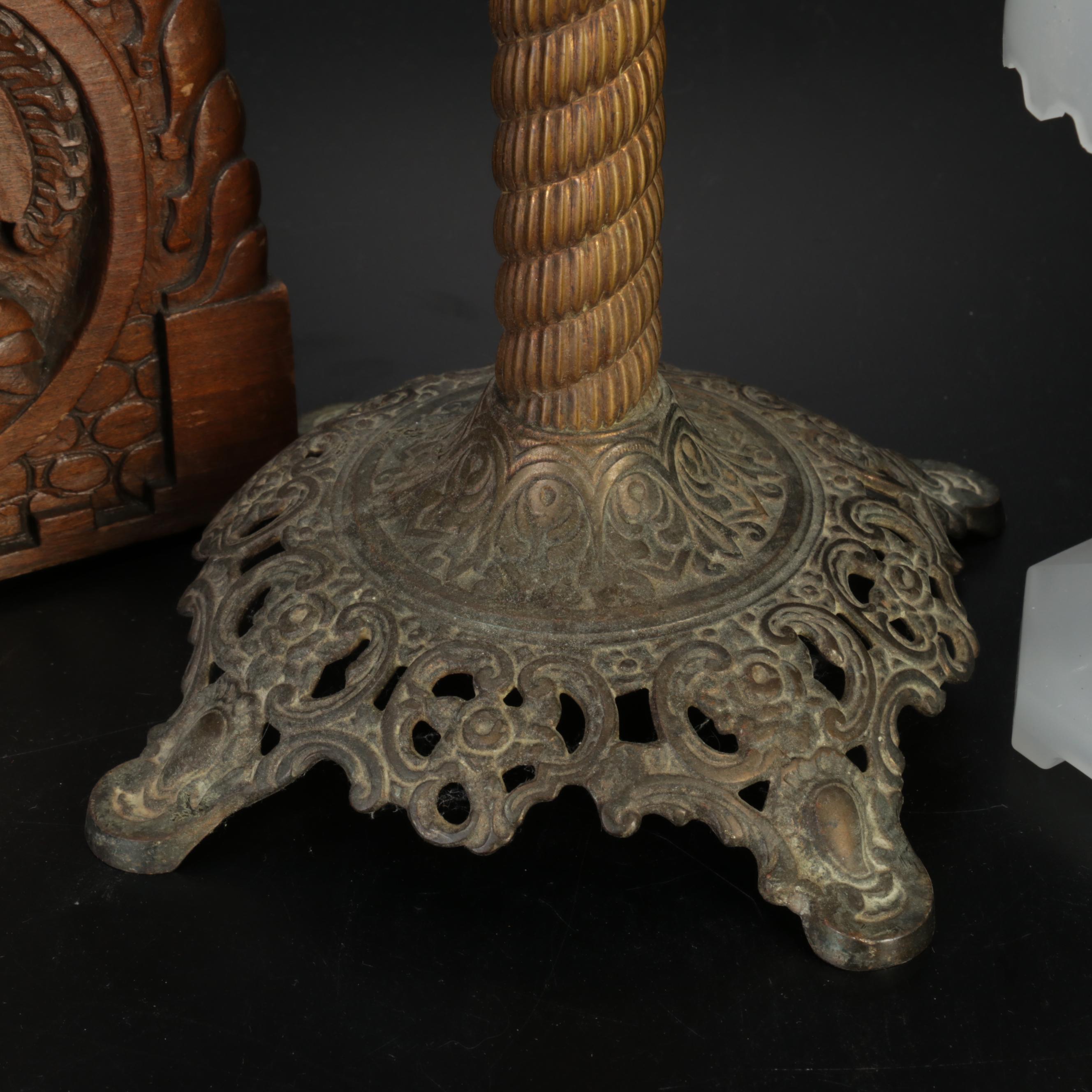 Bradley & Hubbard Converted Brass Oil Lamp and Houzex Boudoir Lamps w/ Bookends