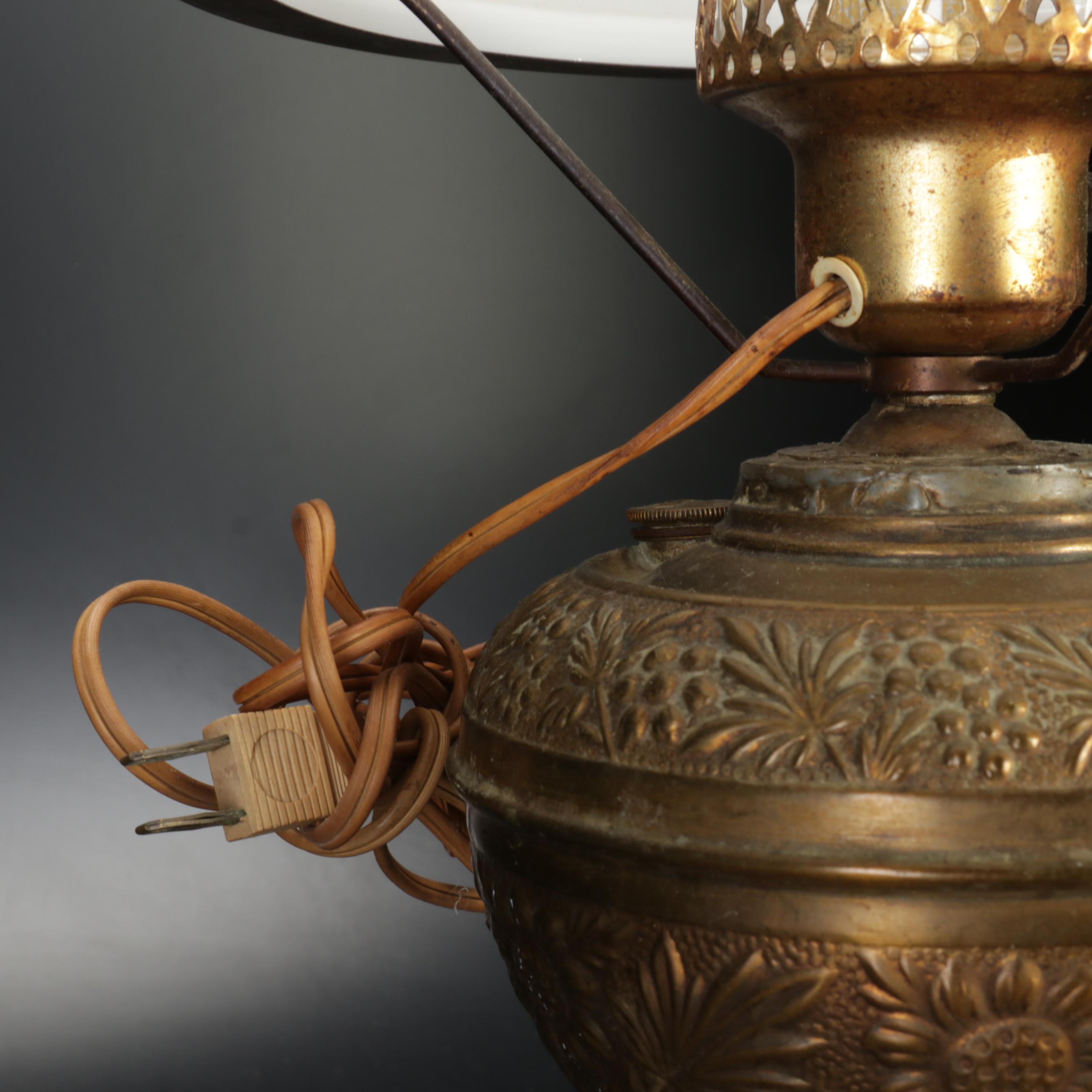 Bradley & Hubbard Converted Brass Oil Lamp and Houzex Boudoir Lamps w/ Bookends