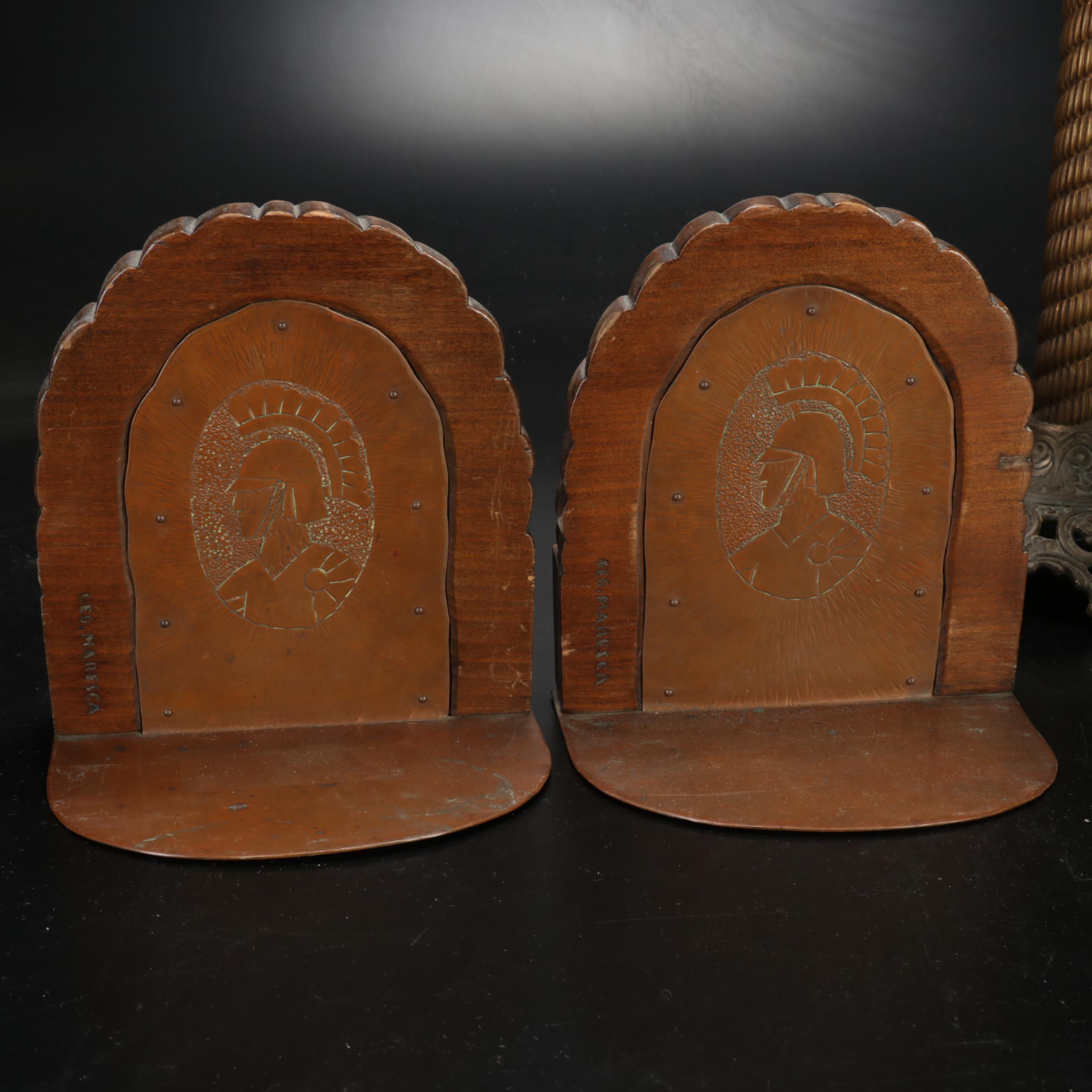 Bradley & Hubbard Converted Brass Oil Lamp and Houzex Boudoir Lamps w/ Bookends
