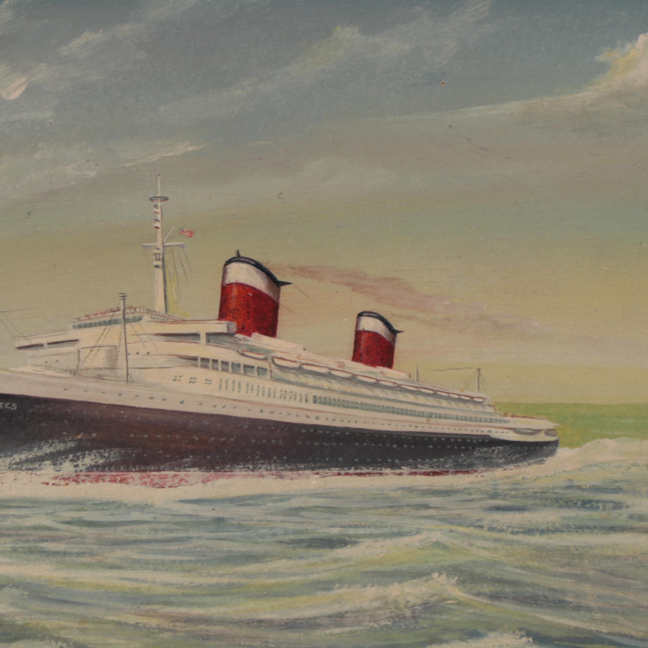 Oil Painting of the S.S. United States Ocean Liner, 1953