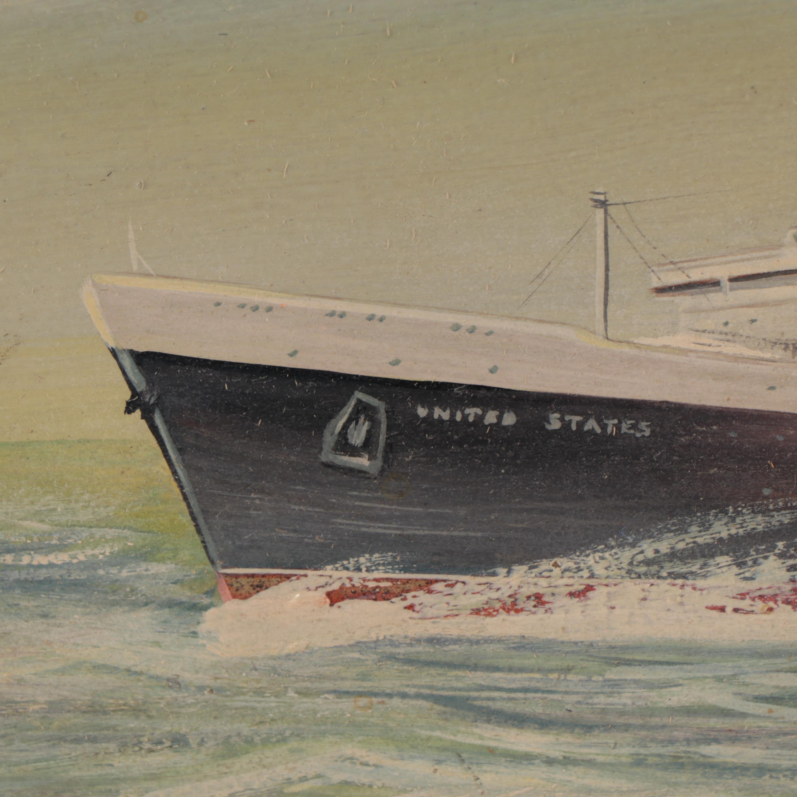 Oil Painting of the S.S. United States Ocean Liner, 1953