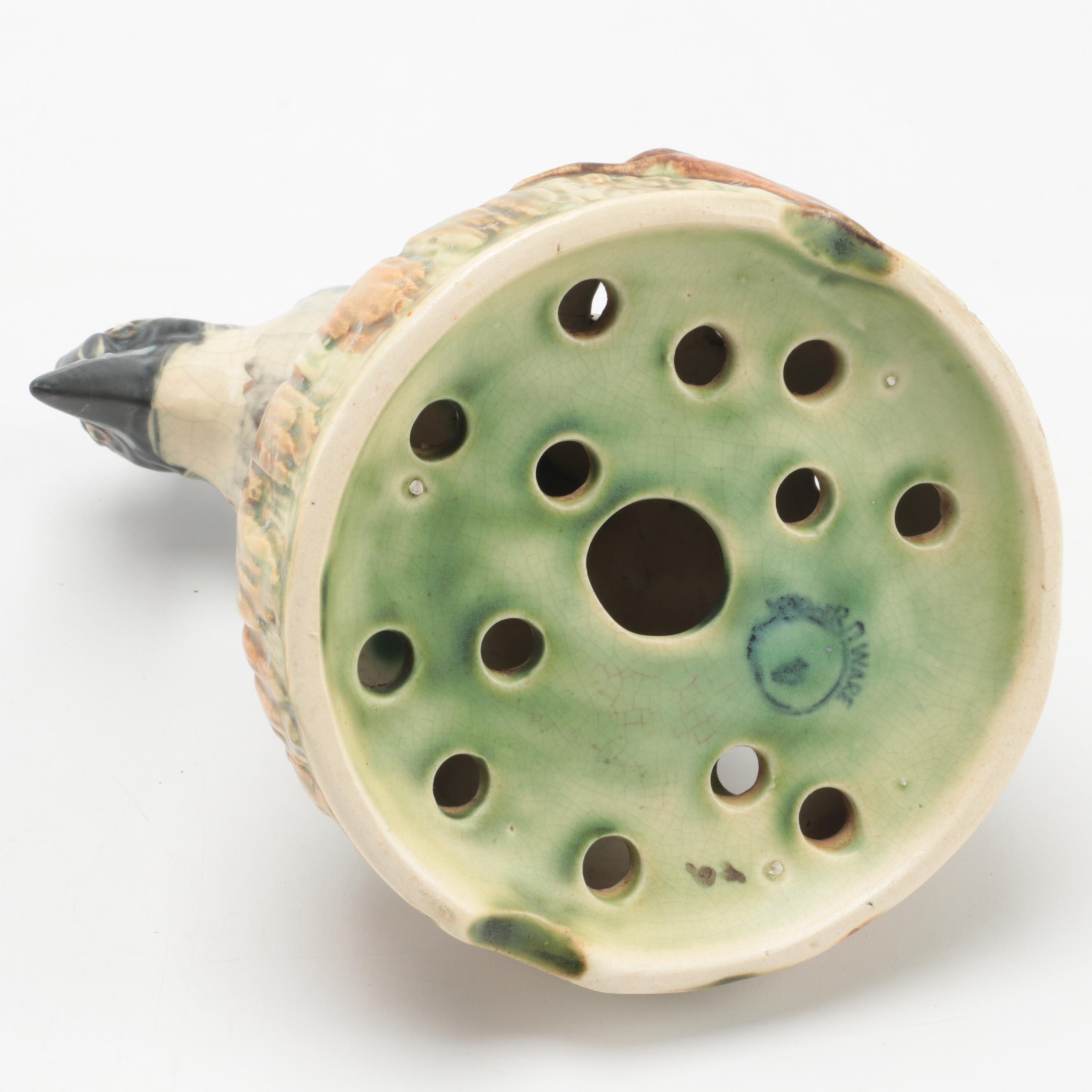 Weller Pottery "Ardsley" Cattail Bowl and "Kingfisher" Flower Frog, 1920–1928