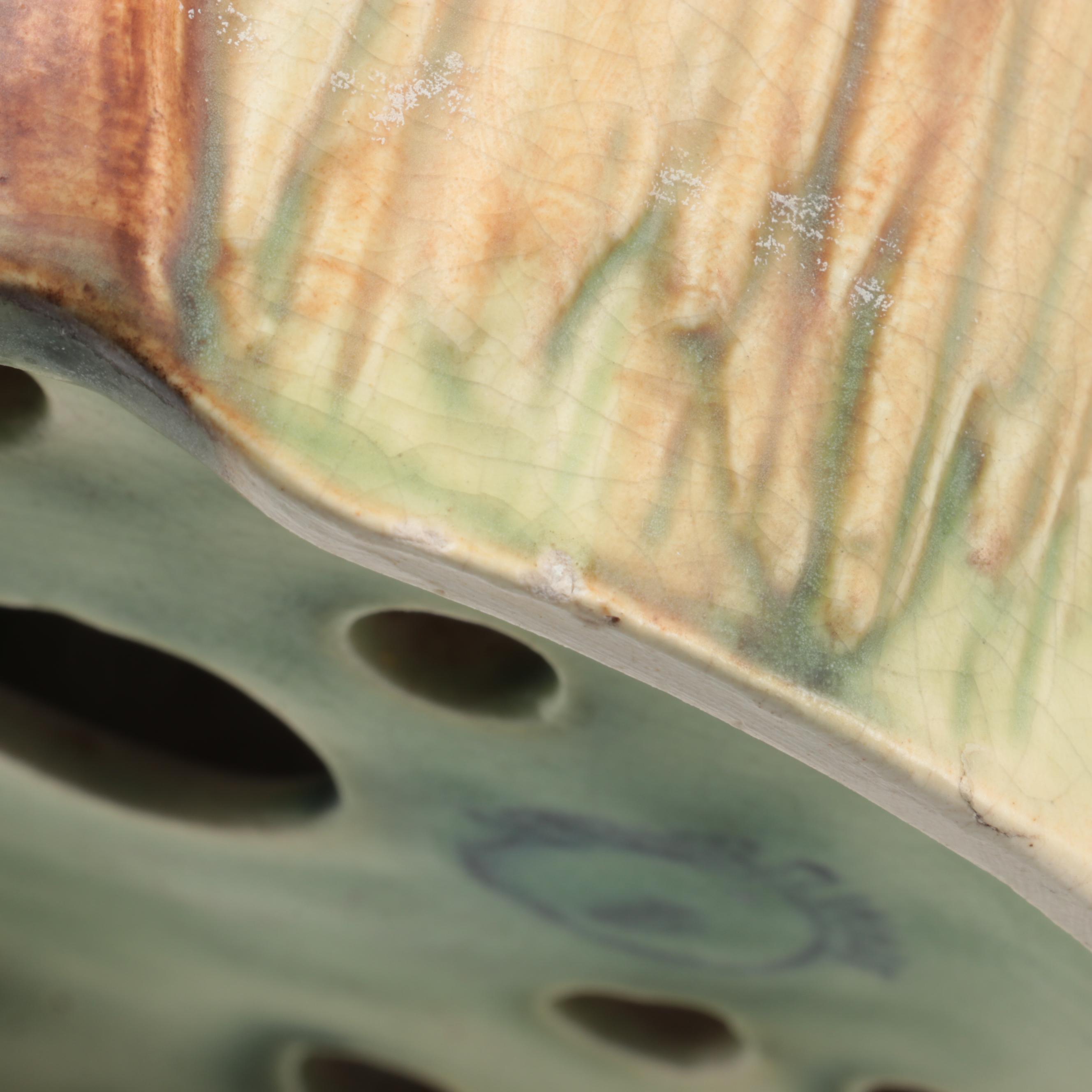 Weller Pottery "Ardsley" Cattail Bowl and "Kingfisher" Flower Frog, 1920–1928