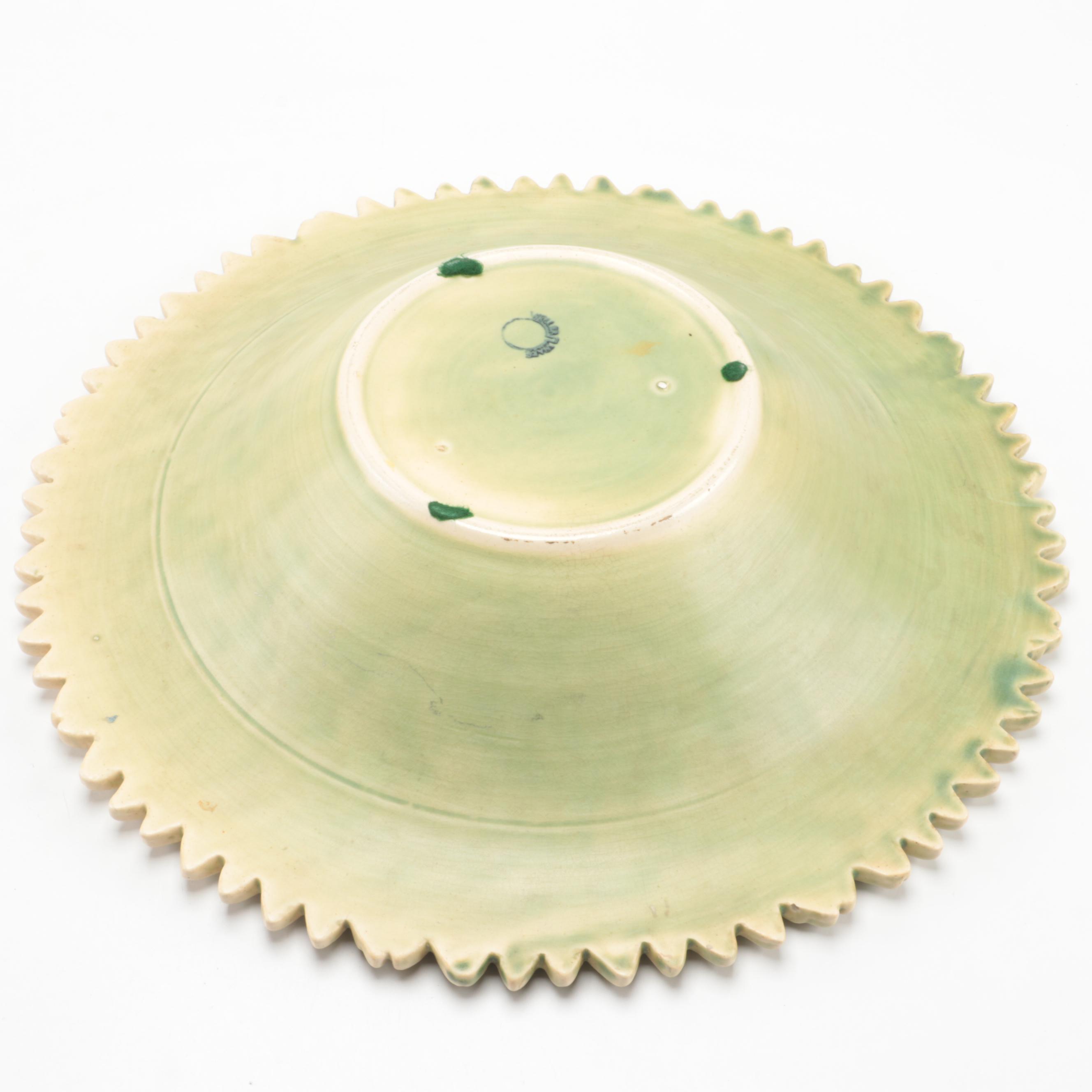 Weller Pottery "Ardsley" Cattail Bowl and "Kingfisher" Flower Frog, 1920–1928