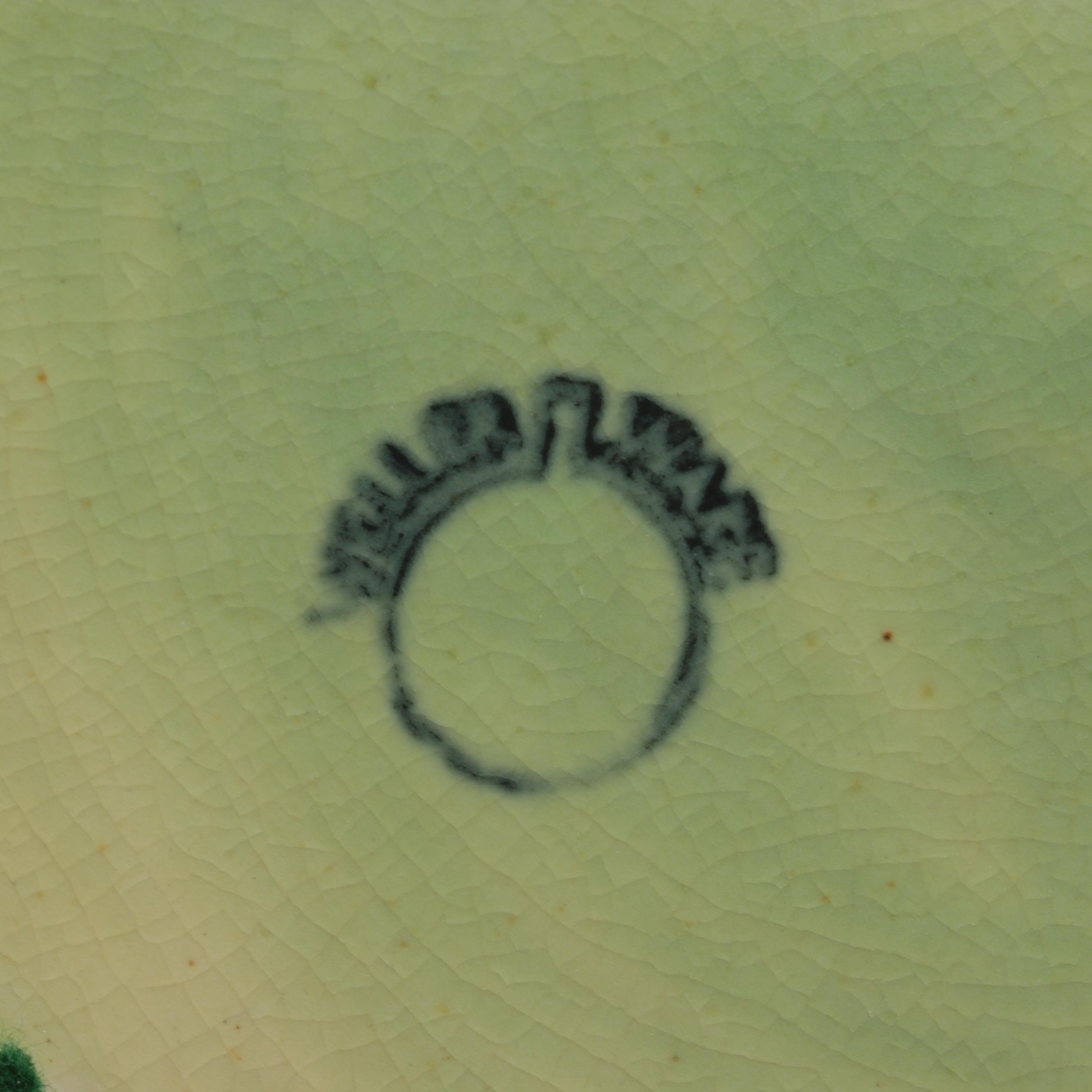 Weller Pottery "Ardsley" Cattail Bowl and "Kingfisher" Flower Frog, 1920–1928